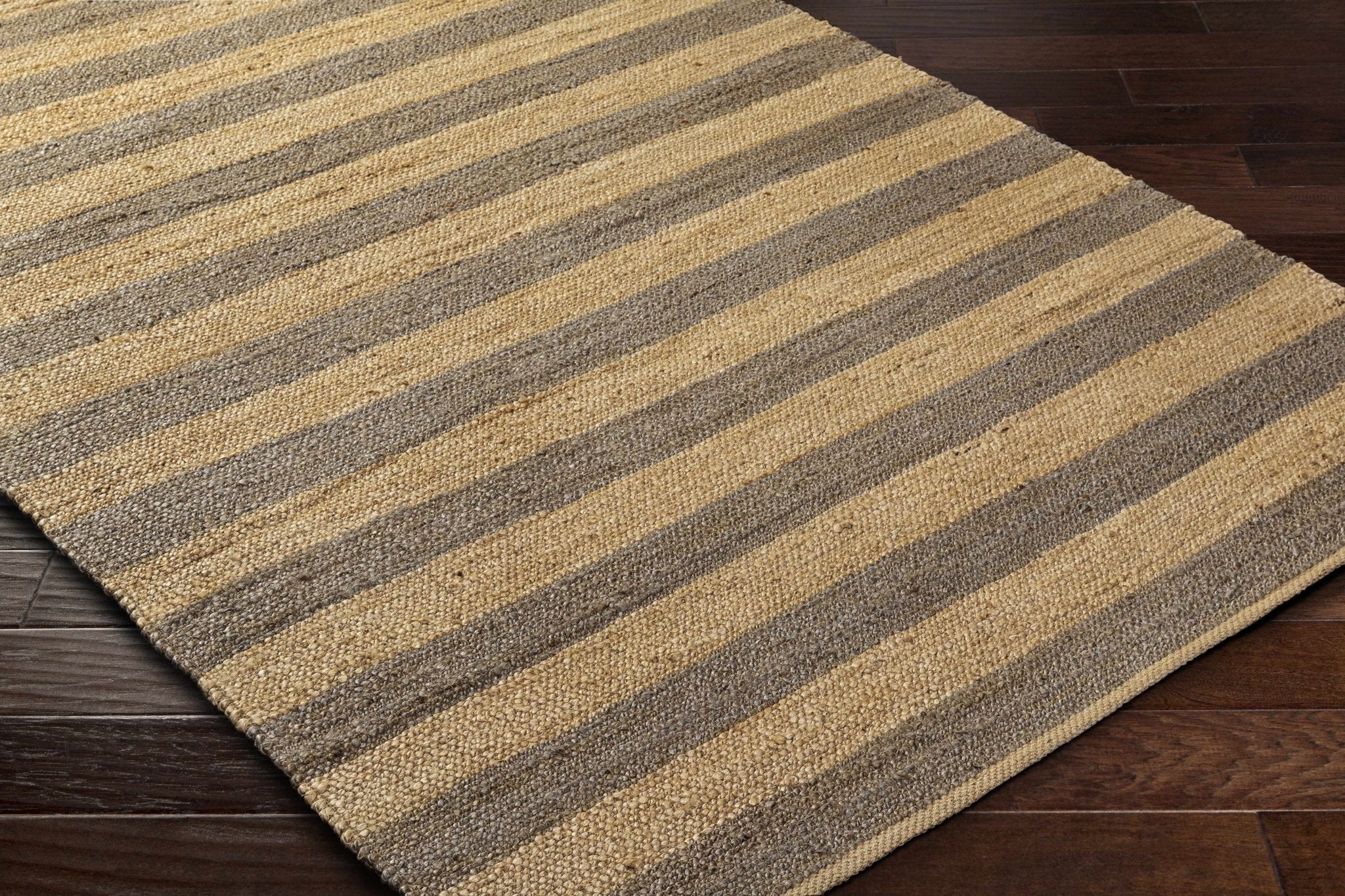 Hand Woven Geometrical stripes Design Gray and natural brown jute rug - Image 2