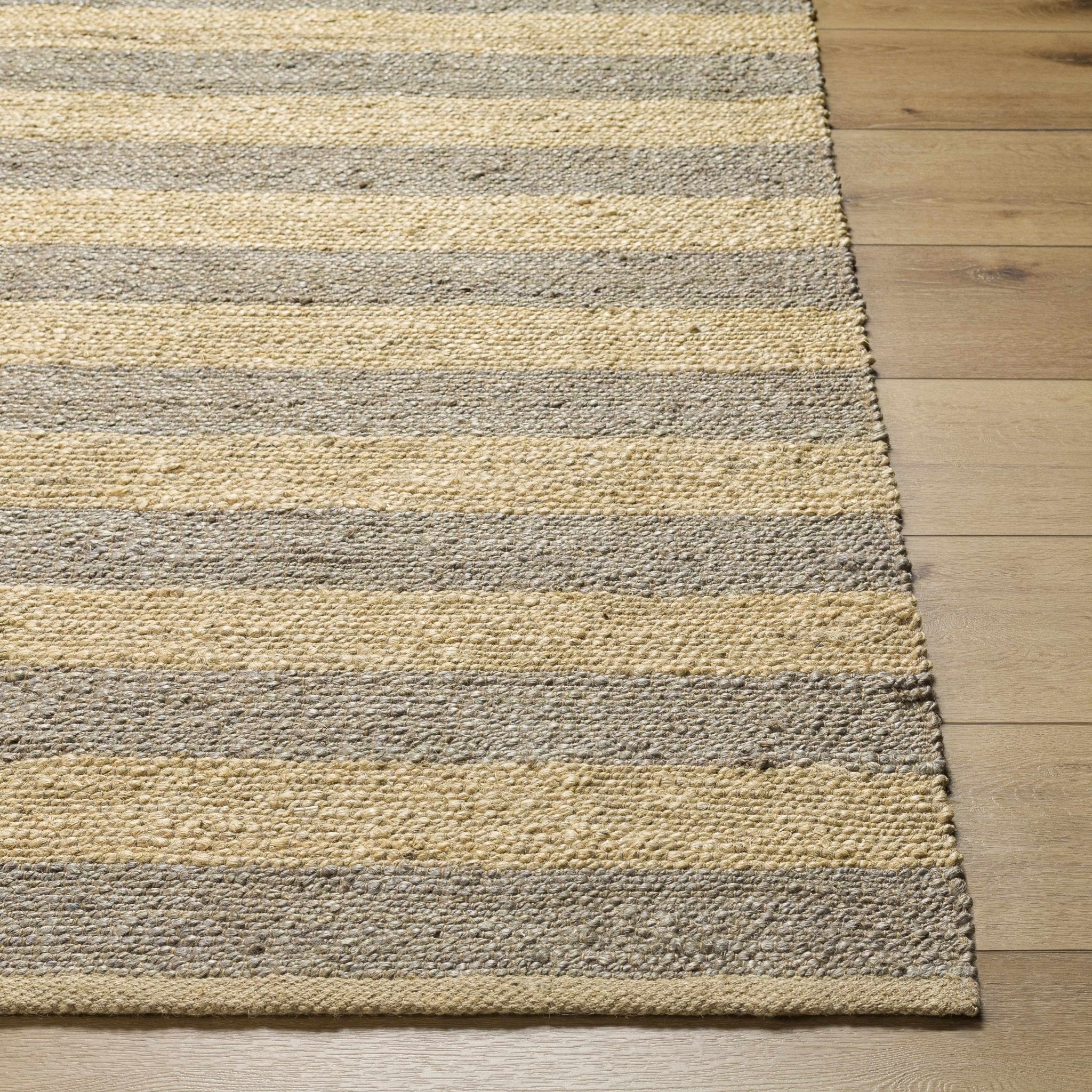 Hand Woven Geometrical stripes Design Gray and natural brown jute rug - Image 3