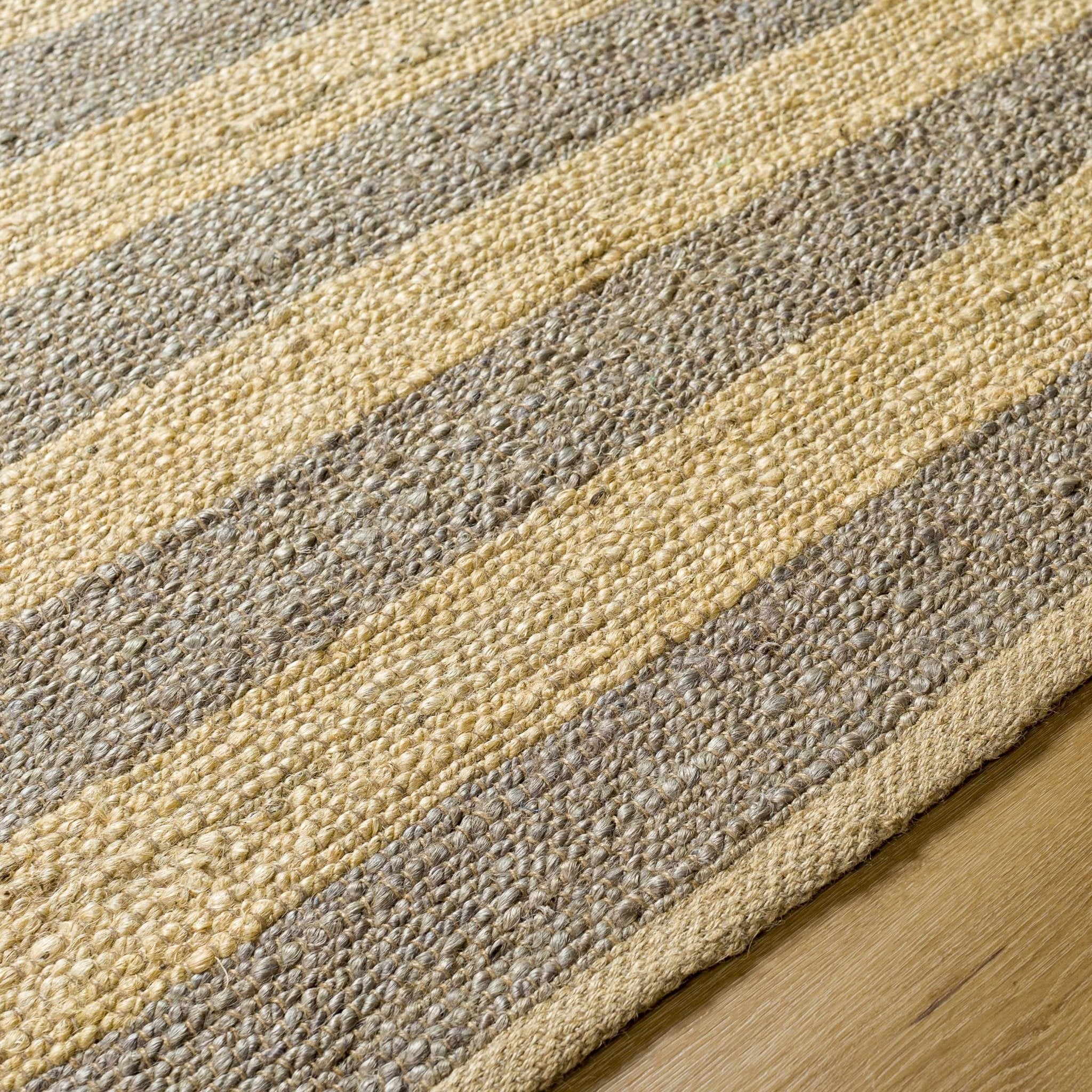 Hand Woven Geometrical stripes Design Gray and natural brown jute rug - Image 4