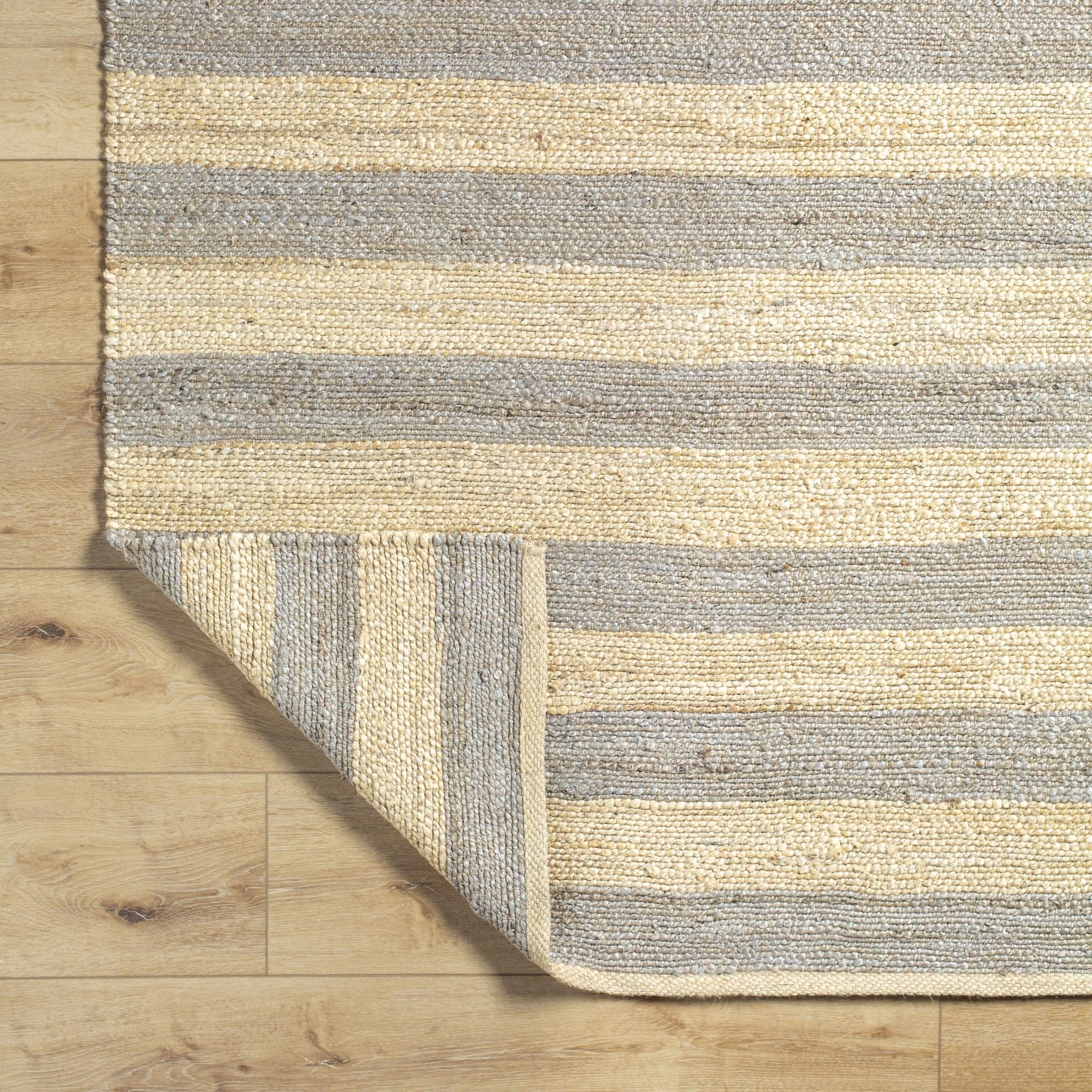 Hand Woven Geometrical stripes Design Gray and natural brown jute rug - Image 6