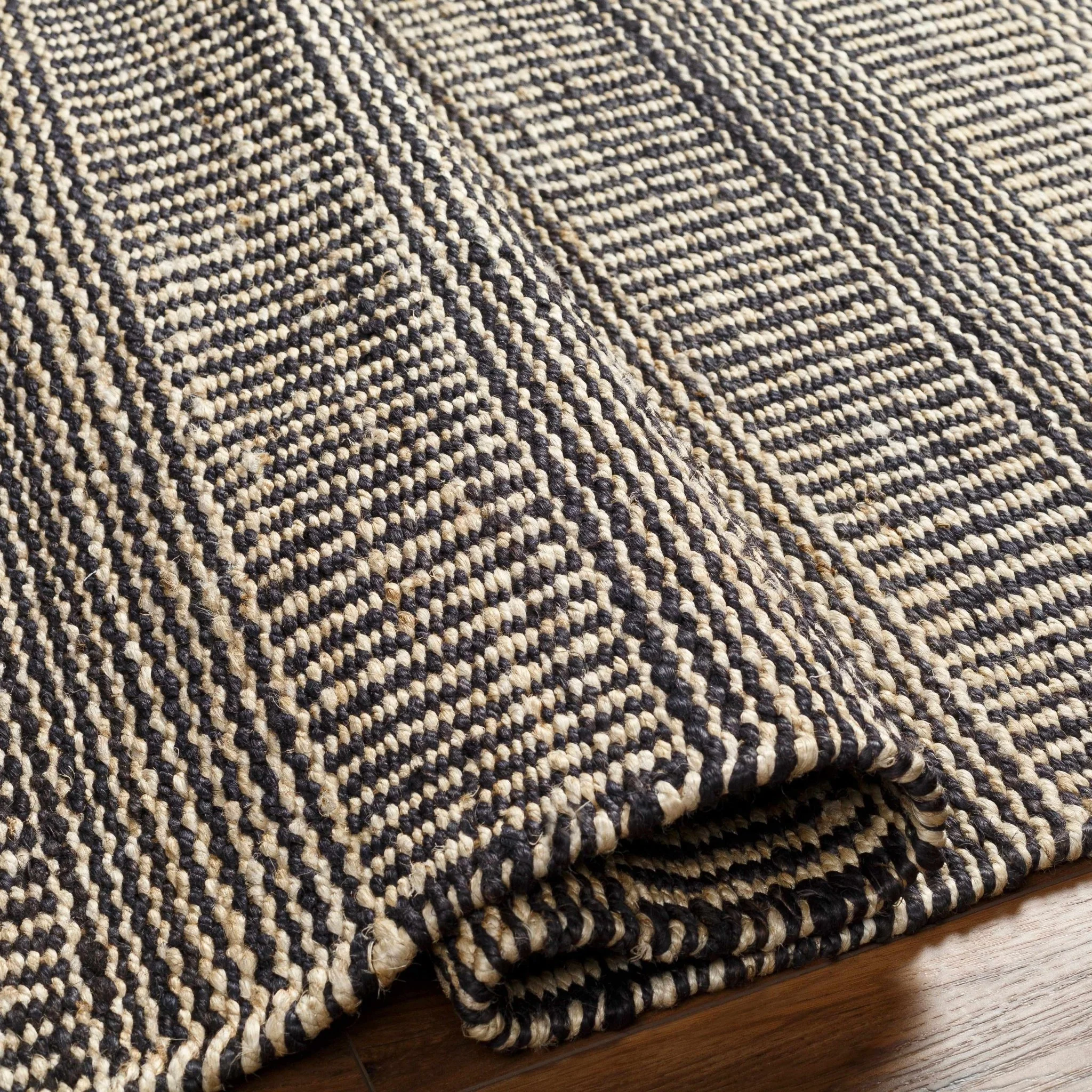 Hand Woven Tan and Charcoal Stripes Design contemporary jute area Rug - Image 6