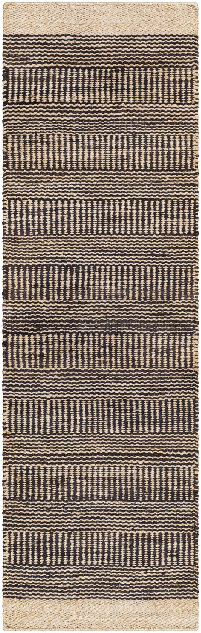 Hand Woven Tan and Charcoal Stripes Design contemporary jute area Rug - Image 8