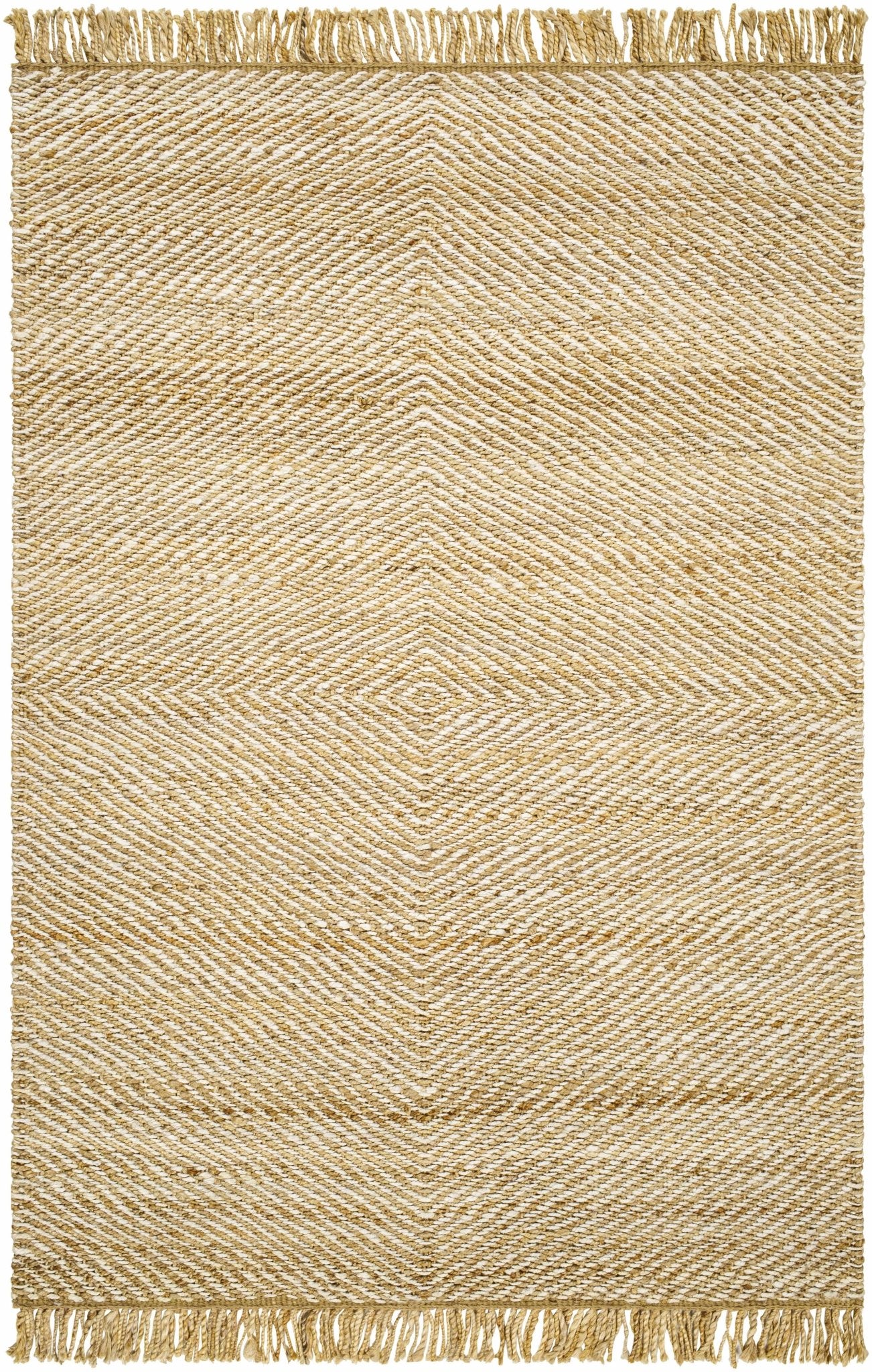 Hand Woven Tan Geometric Pattern Jute Area Rug - Image 2