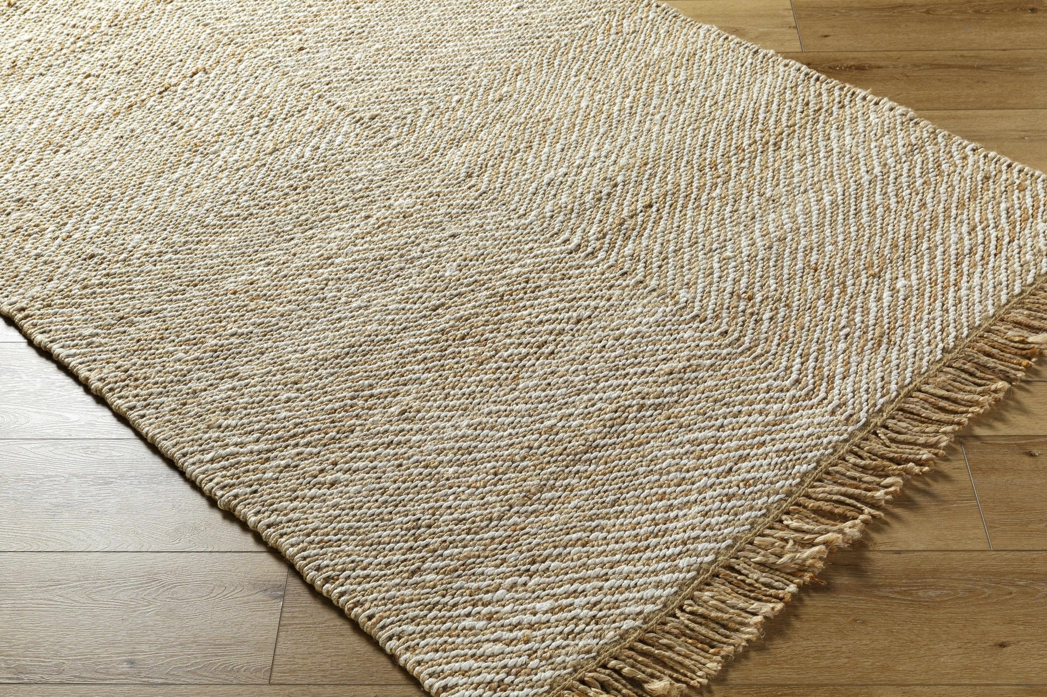 Hand Woven Tan Geometric Pattern Jute Area Rug - Image 4