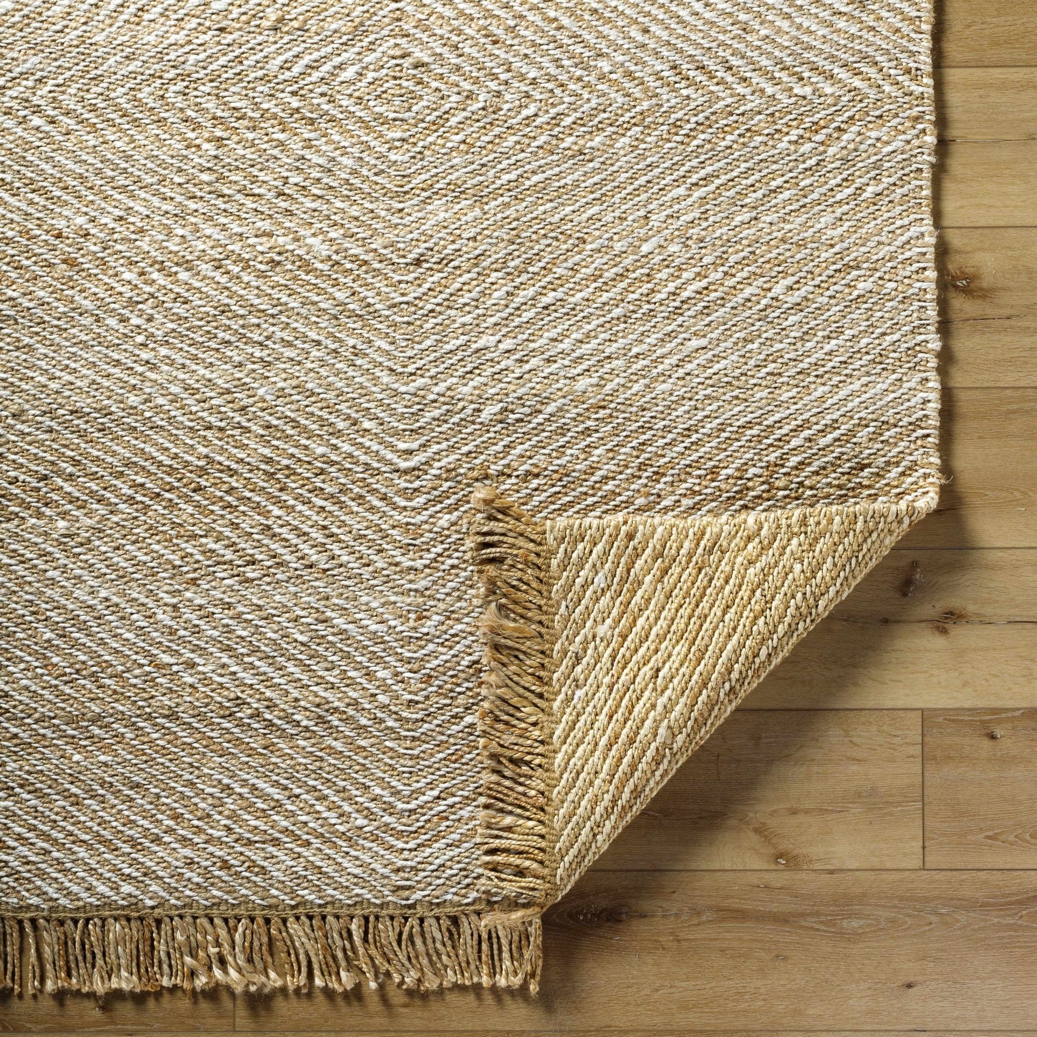 Hand Woven Tan Geometric Pattern Jute Area Rug - Image 5