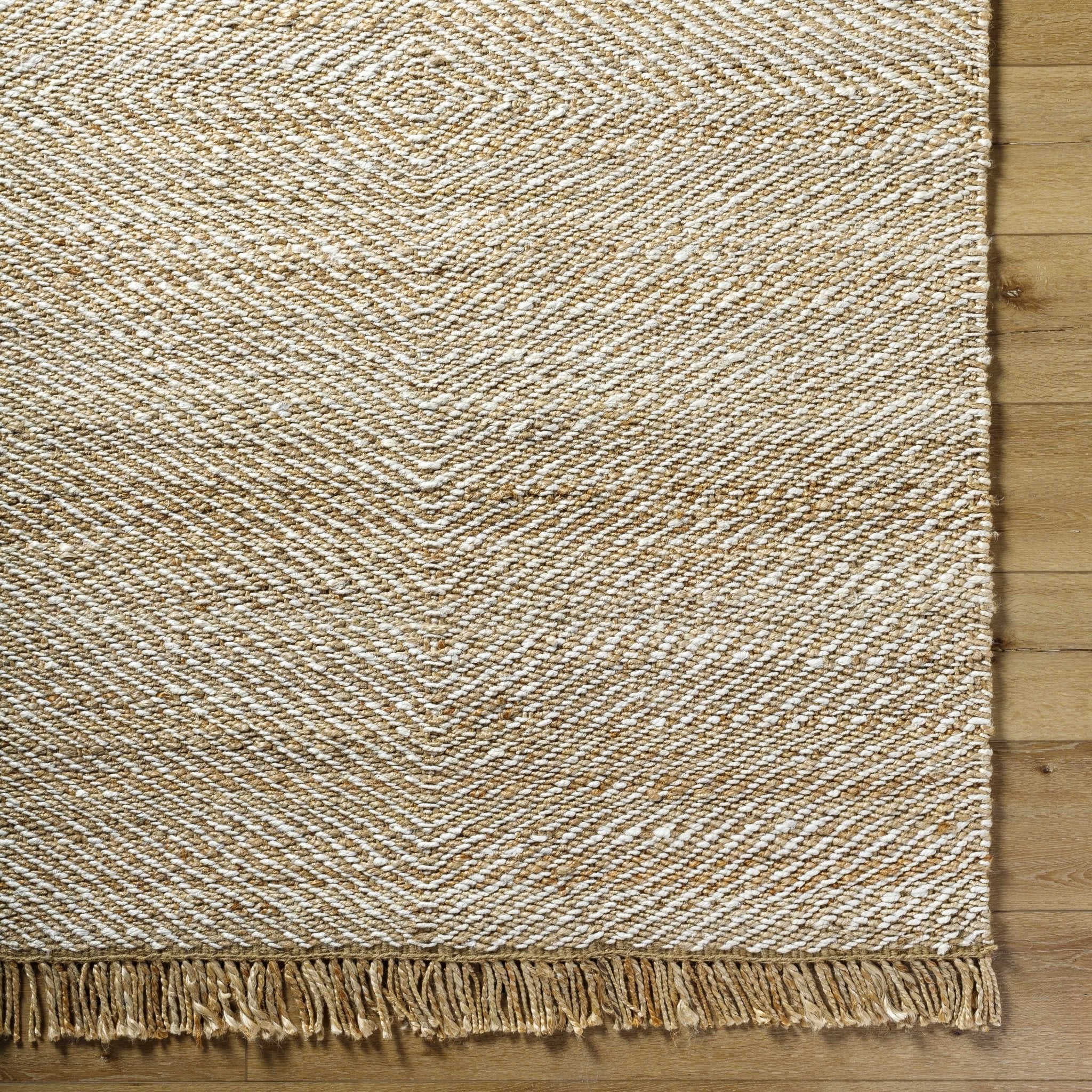 Hand Woven Tan Geometric Pattern Jute Area Rug - Image 6
