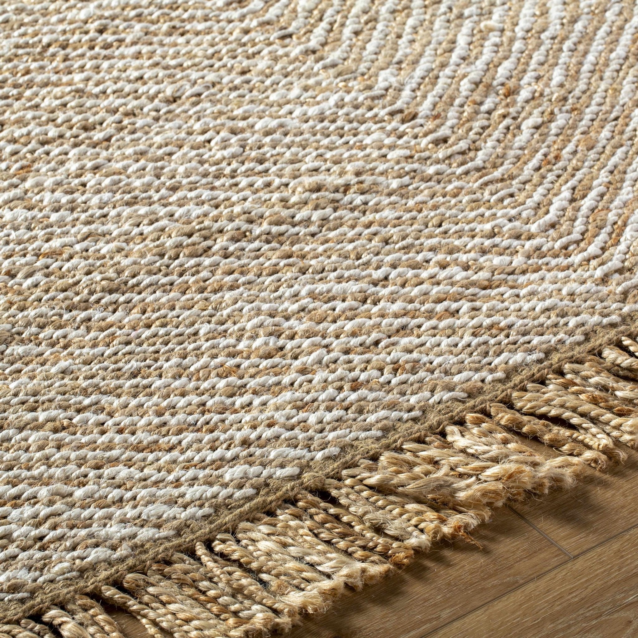 Hand Woven Tan Geometric Pattern Jute Area Rug - Image 7