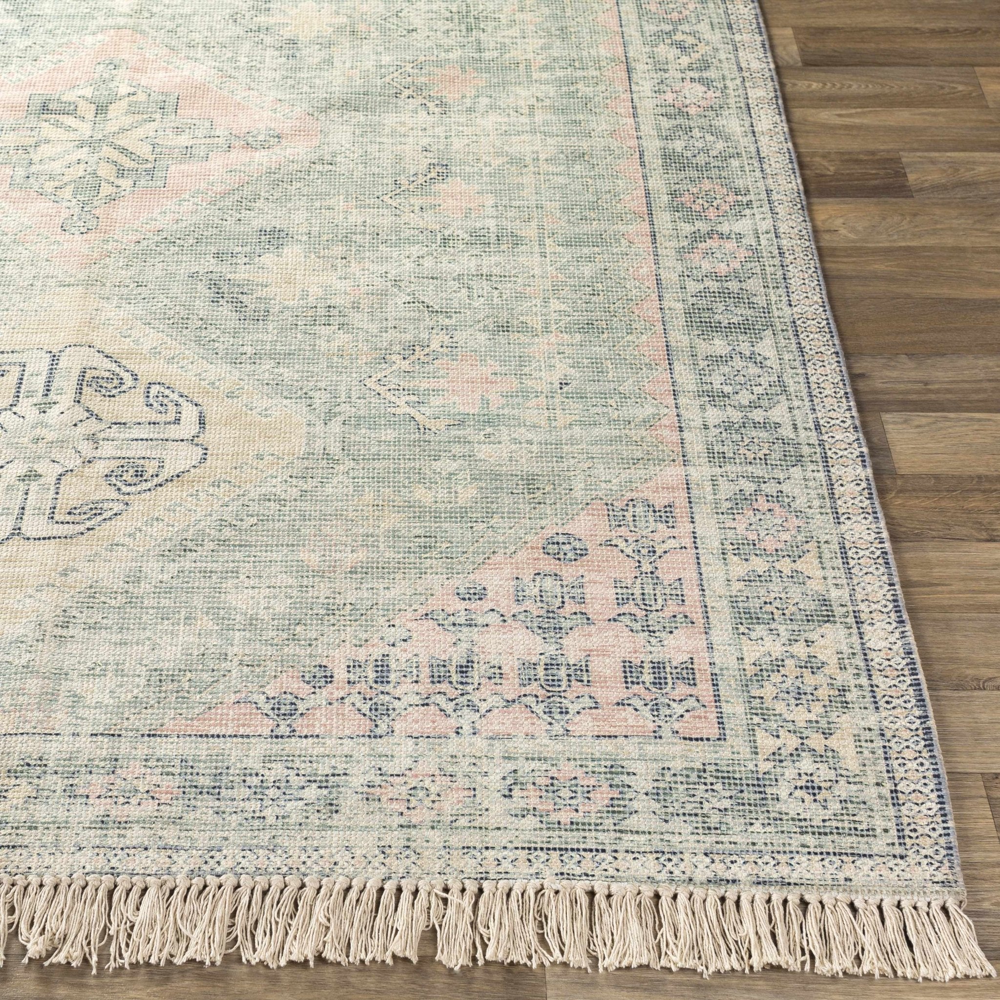 Hand Woven Traditional Heriz Green and Peach area rug - Image 10