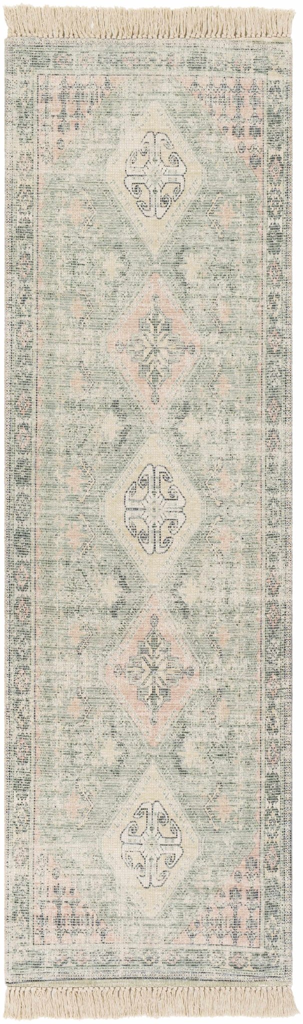 Hand Woven Traditional Heriz Green and Peach area rug - Image 11