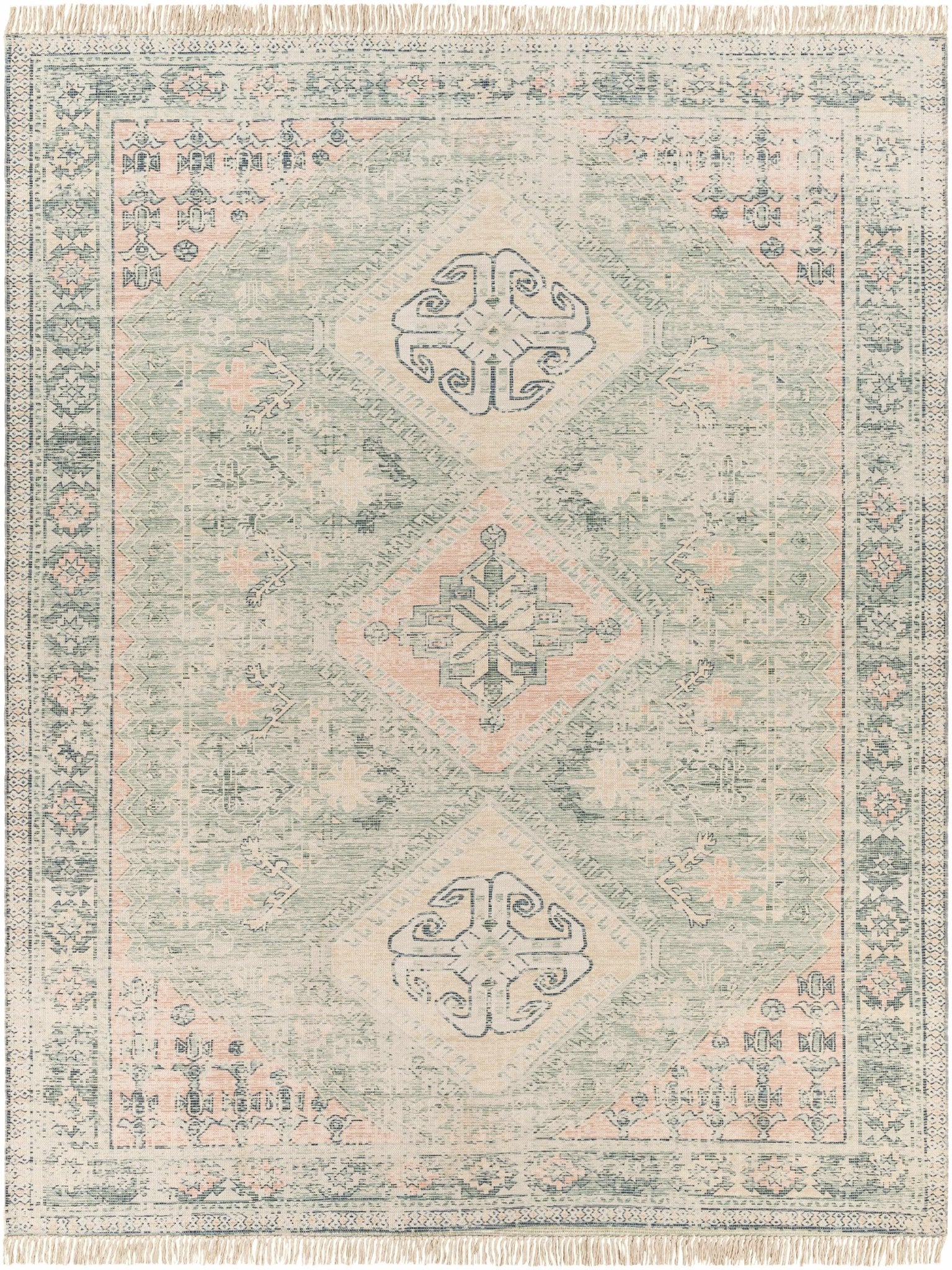 Hand Woven Traditional Heriz Green and Peach area rug - Image 12
