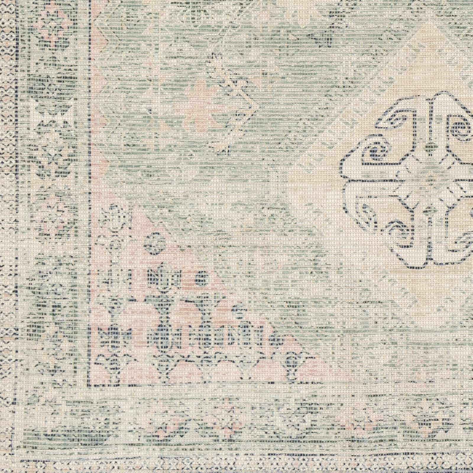 Hand Woven Traditional Heriz Green and Peach area rug - Image 6