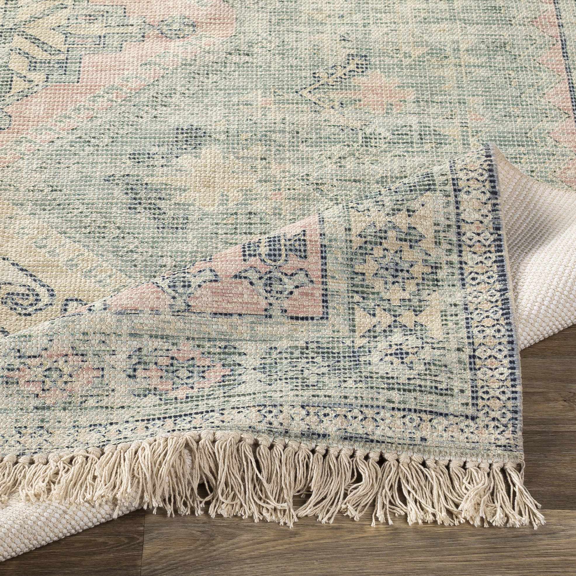 Hand Woven Traditional Heriz Green and Peach area rug - Image 8