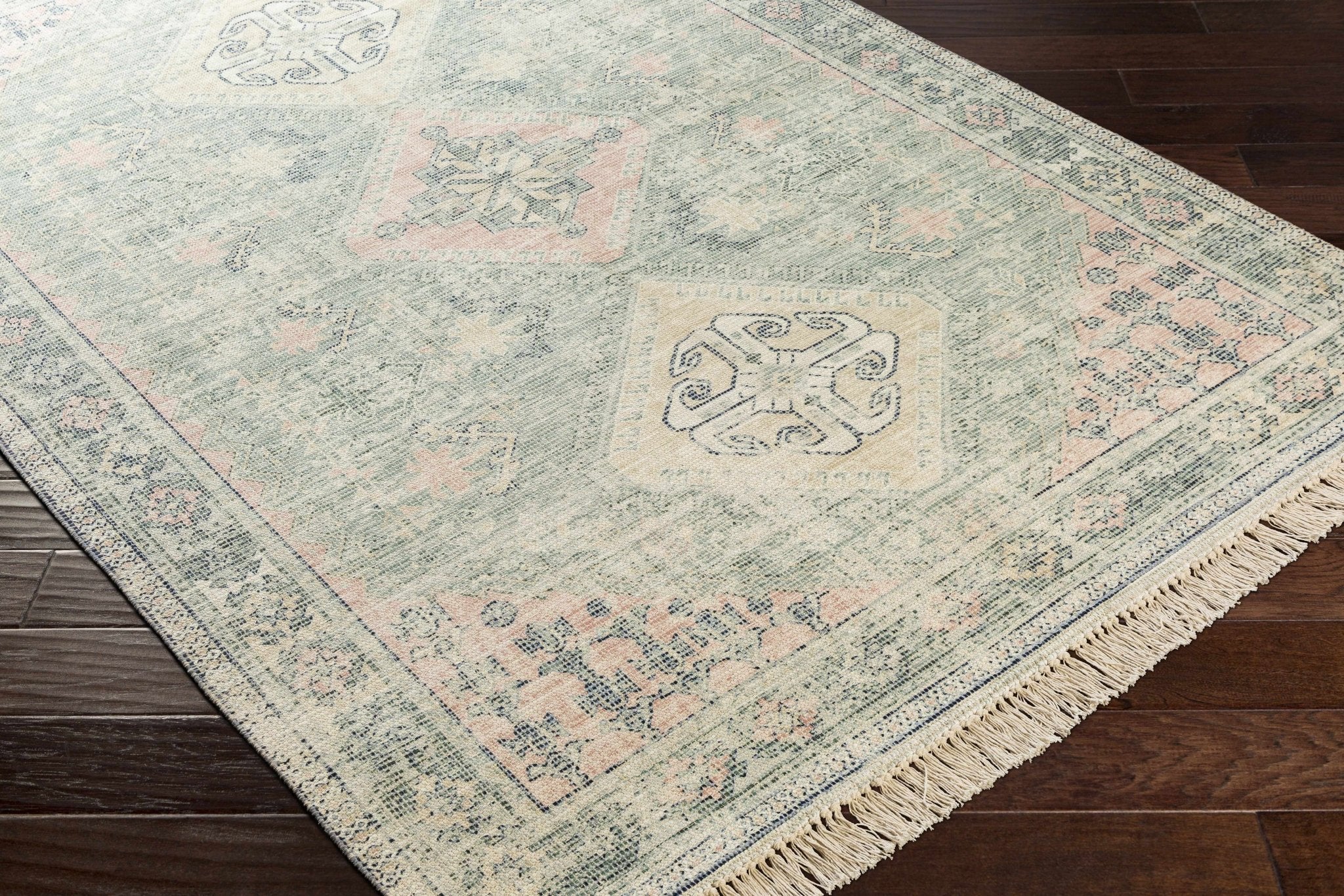 Hand Woven Traditional Heriz Green and Peach area rug - Image 9