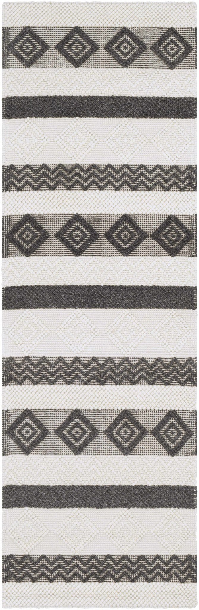 Hand Woven Tribal look Ivory and Charcoal Geometrical Tasseled wool Area Rug - Image 13