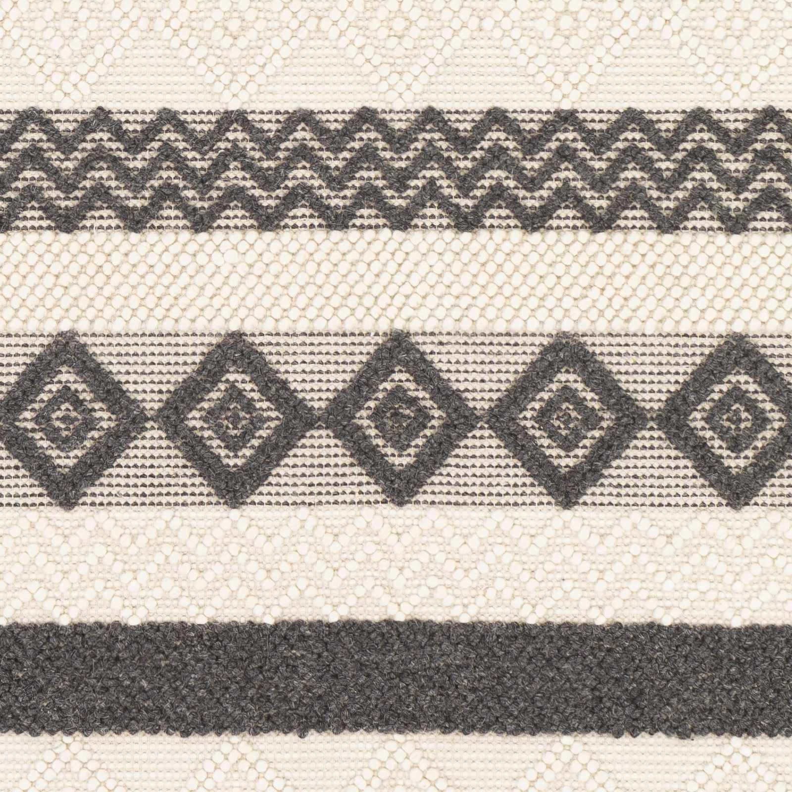 Hand Woven Tribal look Ivory and Charcoal Geometrical Tasseled wool Area Rug - Image 8