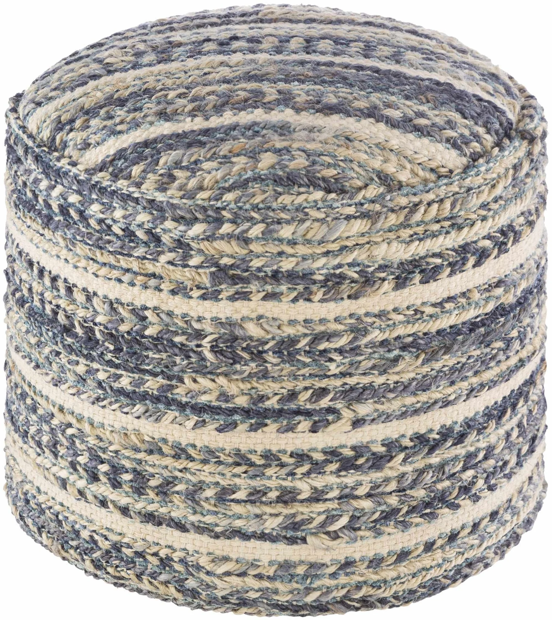 Hand Woven Violet and Beige Natural Jute Cylindrical Pouf - Image 2