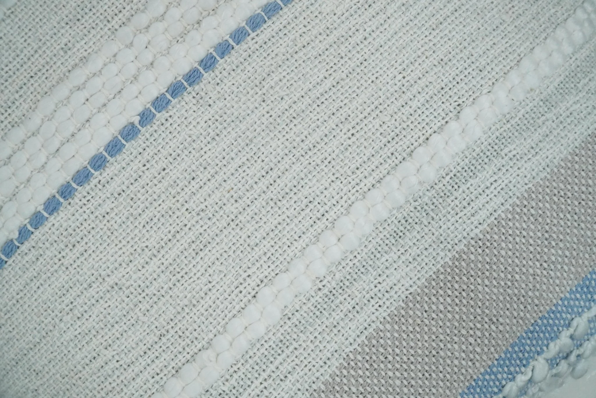 Hand woven White and Blue Cotton and Wool Tribal Accent Pillow, Cushion - Image 2