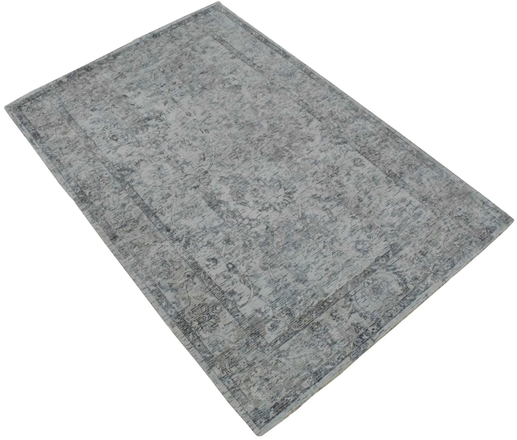 Hand Woven Wool and Art Silk Transitional Silver and Gray Rug - Image 3