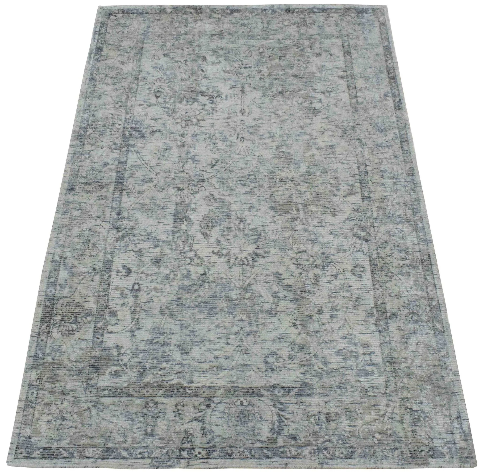 Hand Woven Wool and Art Silk Transitional Silver and Gray Rug - Image 4