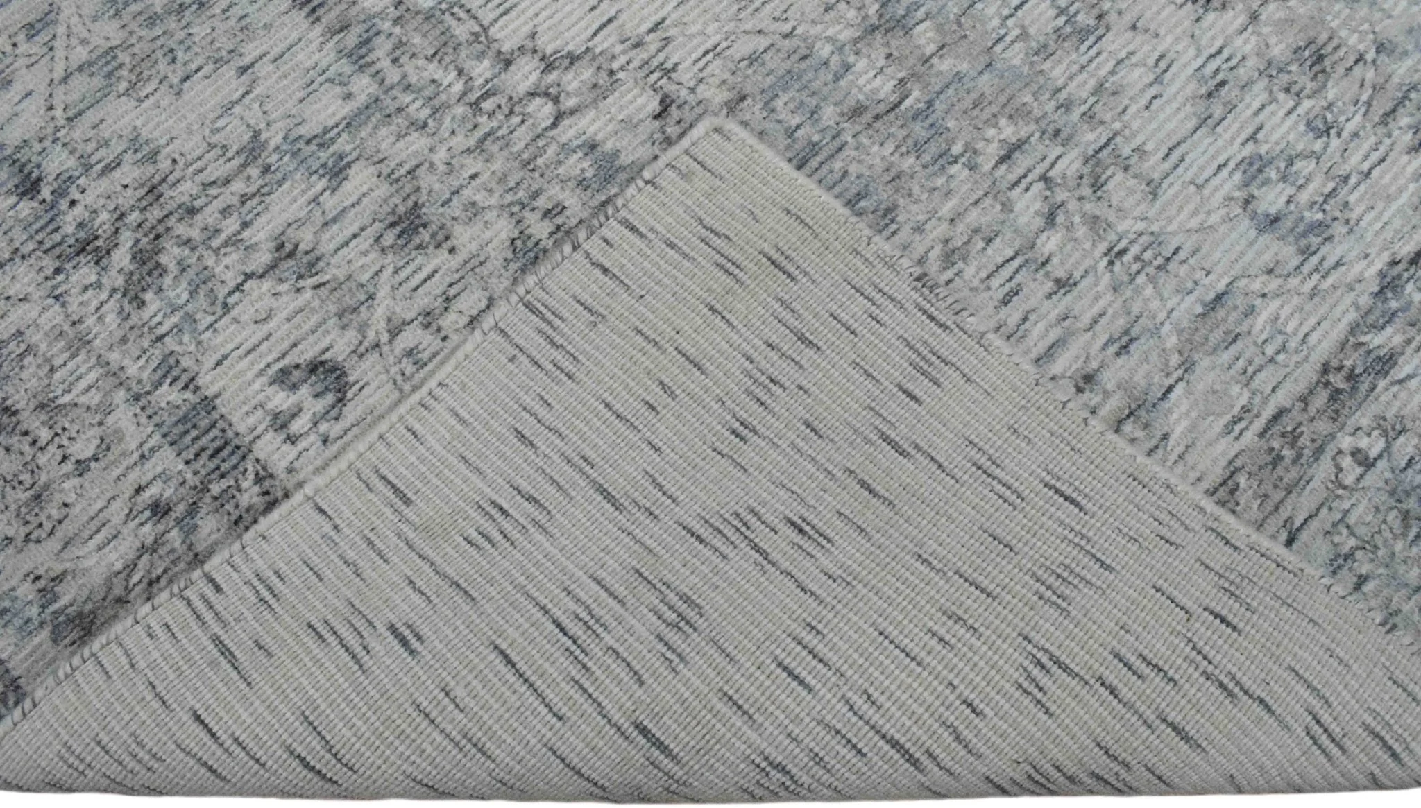 Hand Woven Wool and Art Silk Transitional Silver and Gray Rug - Image 6