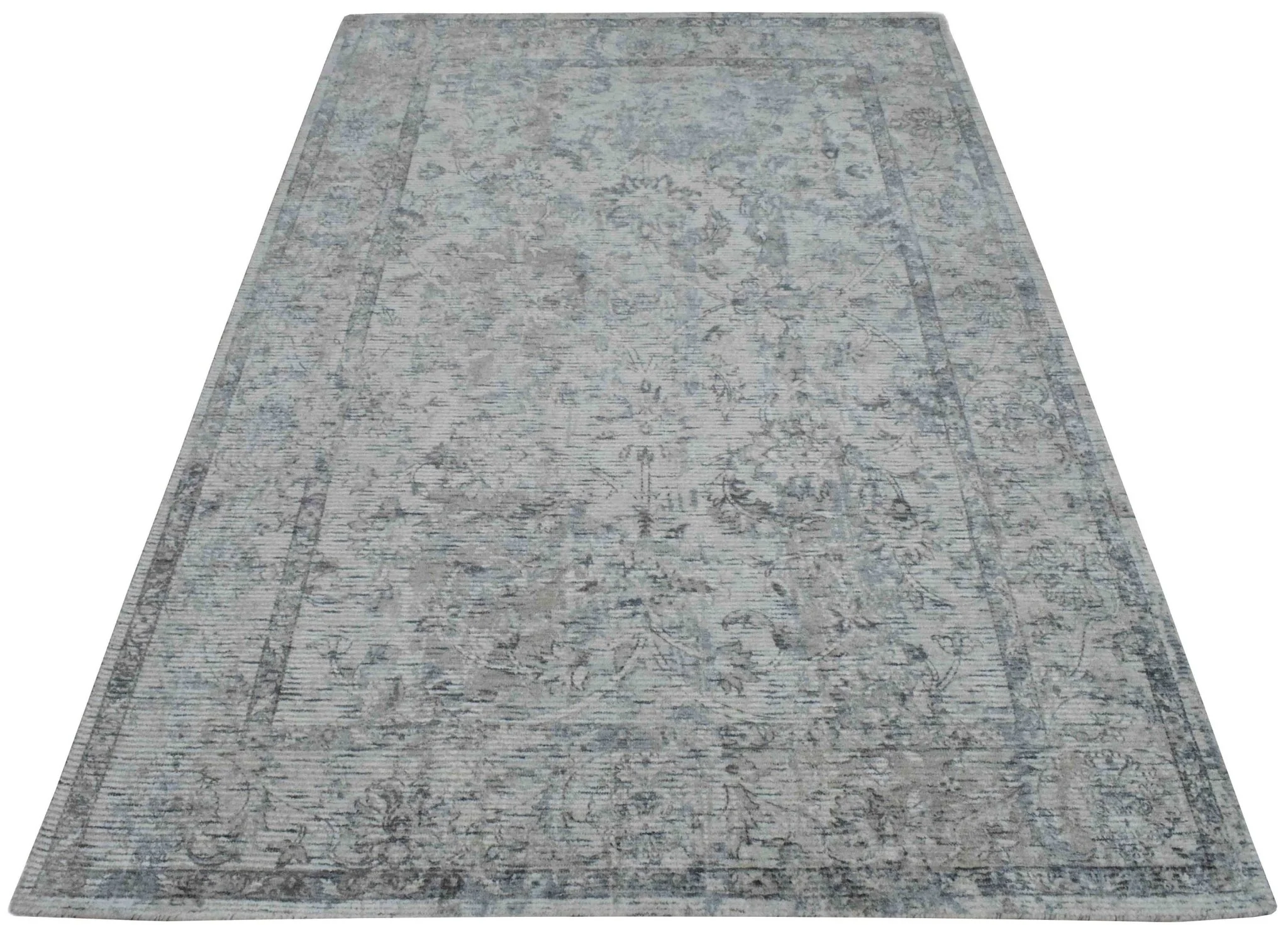 Hand Woven Wool and Art Silk Transitional Silver and Gray Rug - Image 7