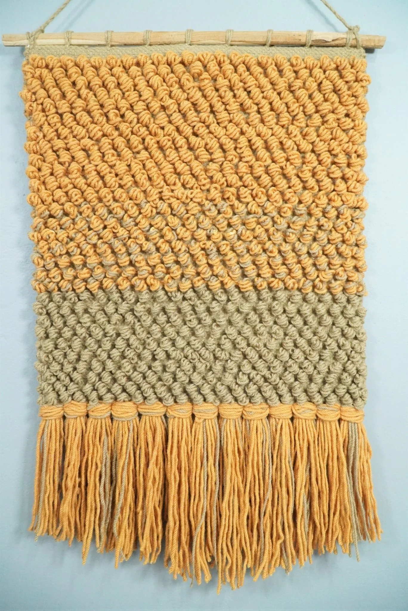 Hand Woven Wool Tapestry Gold and Camel Bohemian Modern Wall Hanging | WH10 - Image 5