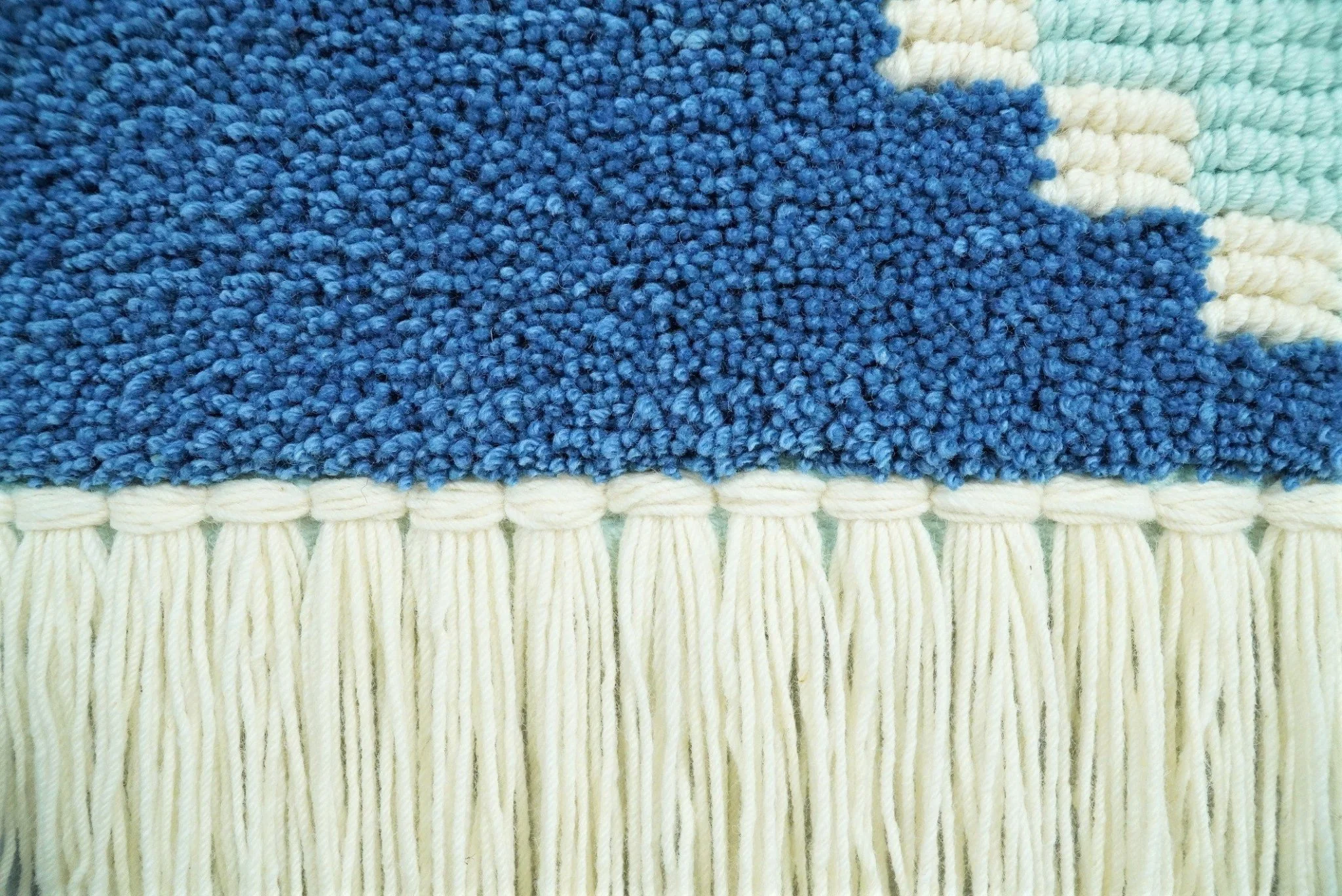 Hand Woven Wool Tapestry White and Blue Bohemian Modern Wall Hanging | WH8 - Image 3