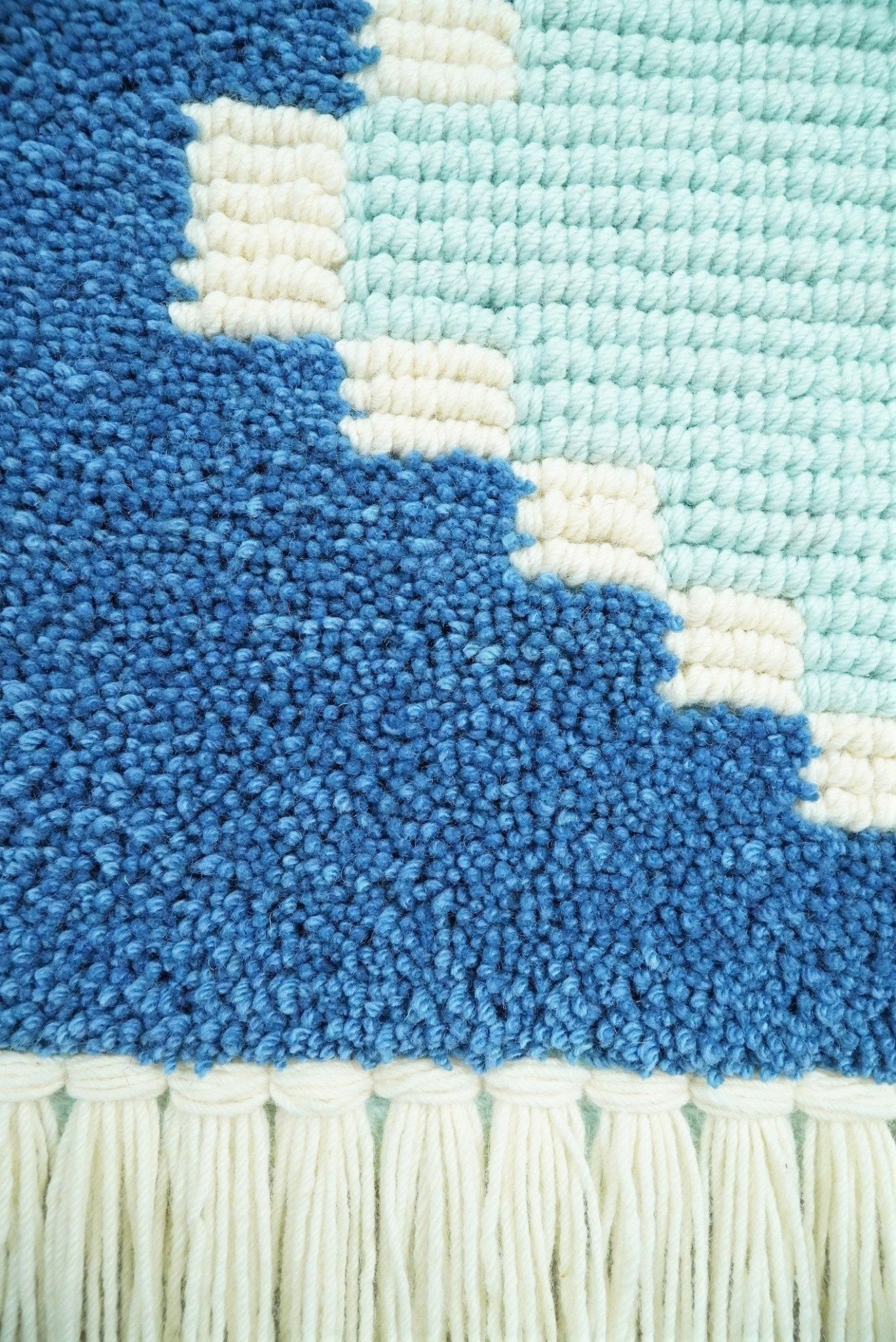 Hand Woven Wool Tapestry White and Blue Bohemian Modern Wall Hanging | WH8 - Image 4