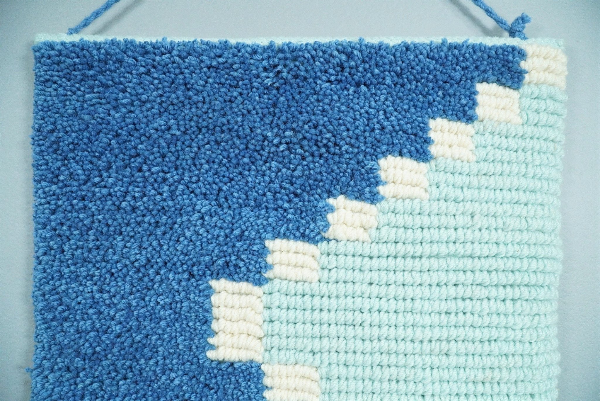 Hand Woven Wool Tapestry White and Blue Bohemian Modern Wall Hanging | WH8 - Image 5