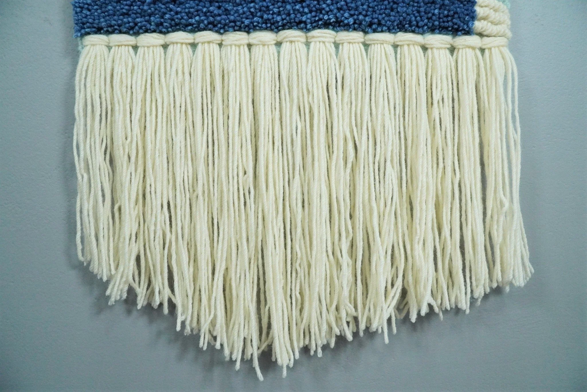 Hand Woven Wool Tapestry White and Blue Bohemian Modern Wall Hanging | WH8 - Image 6