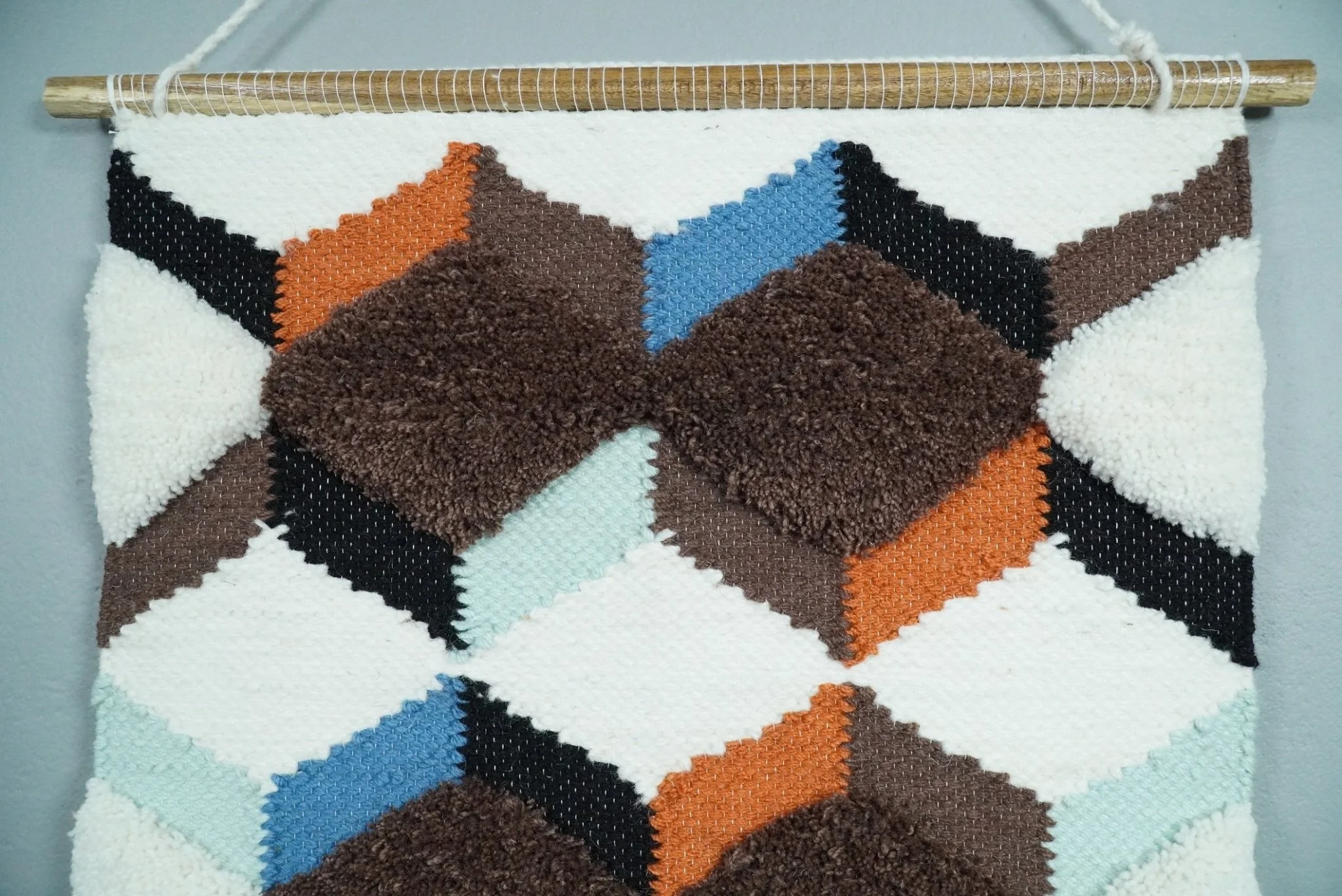 Hand Woven Wool Tapestry White and Brown Bohemian Modern Wall Hanging | WH9 - Image 2