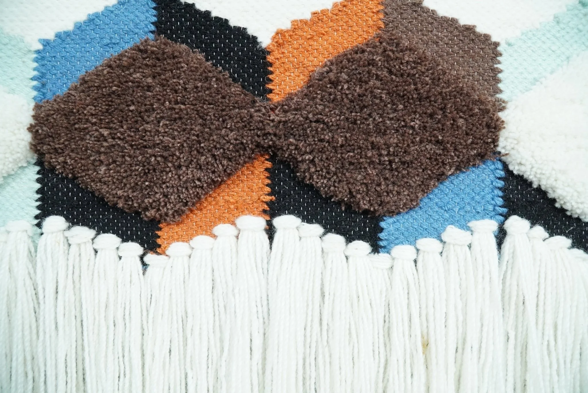 Hand Woven Wool Tapestry White and Brown Bohemian Modern Wall Hanging | WH9 - Image 4