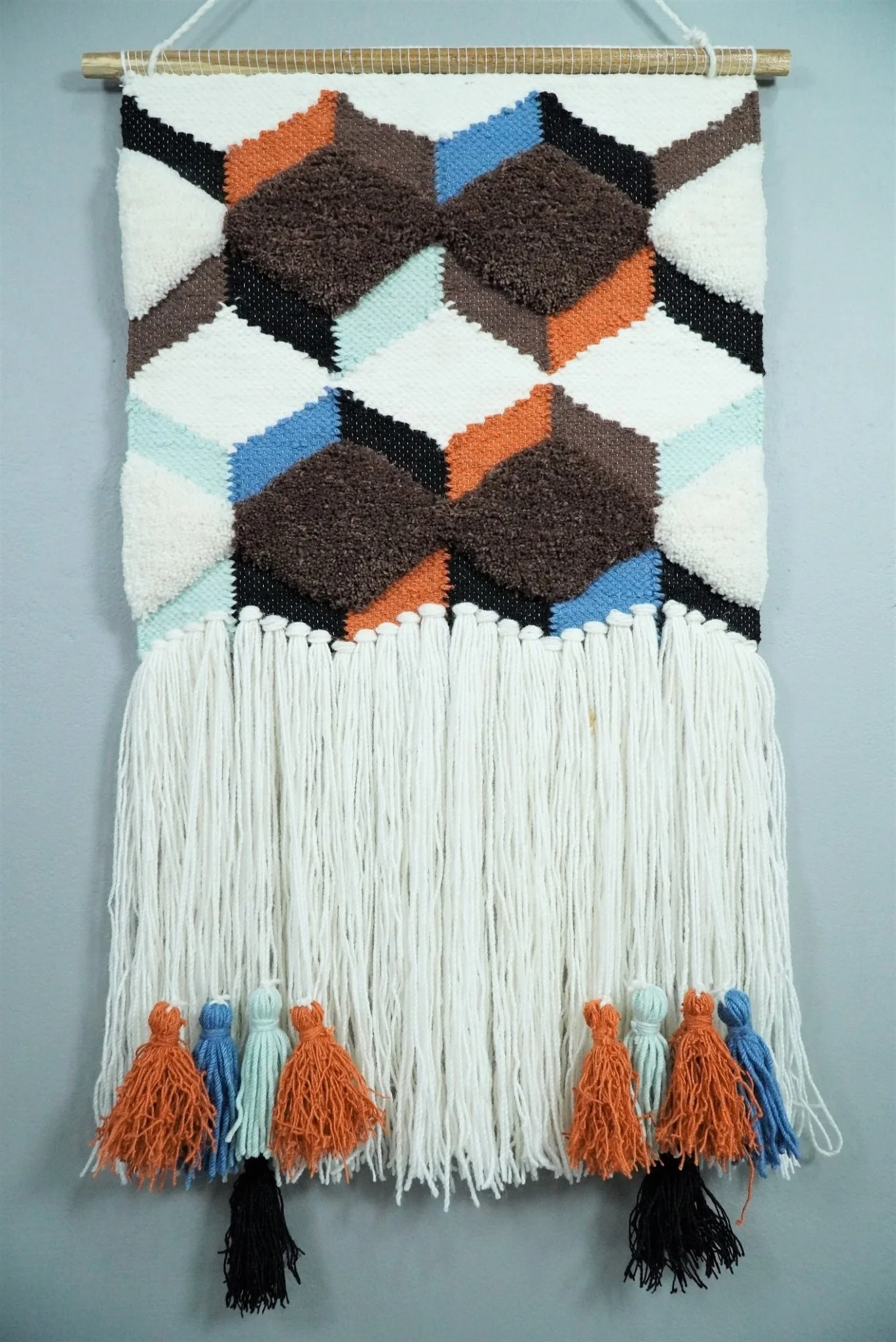 Hand Woven Wool Tapestry White and Brown Bohemian Modern Wall Hanging | WH9 - Image 5