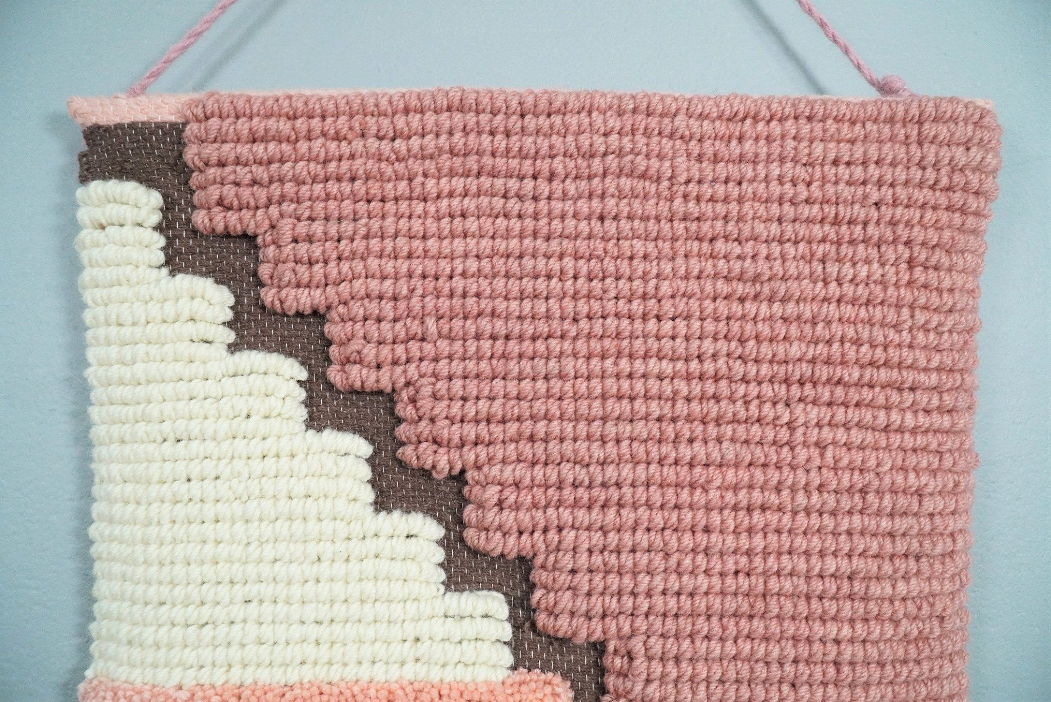 Hand Woven Wool Tapestry White and Peach Bohemian Wall Hanging | WH7 - Image 3