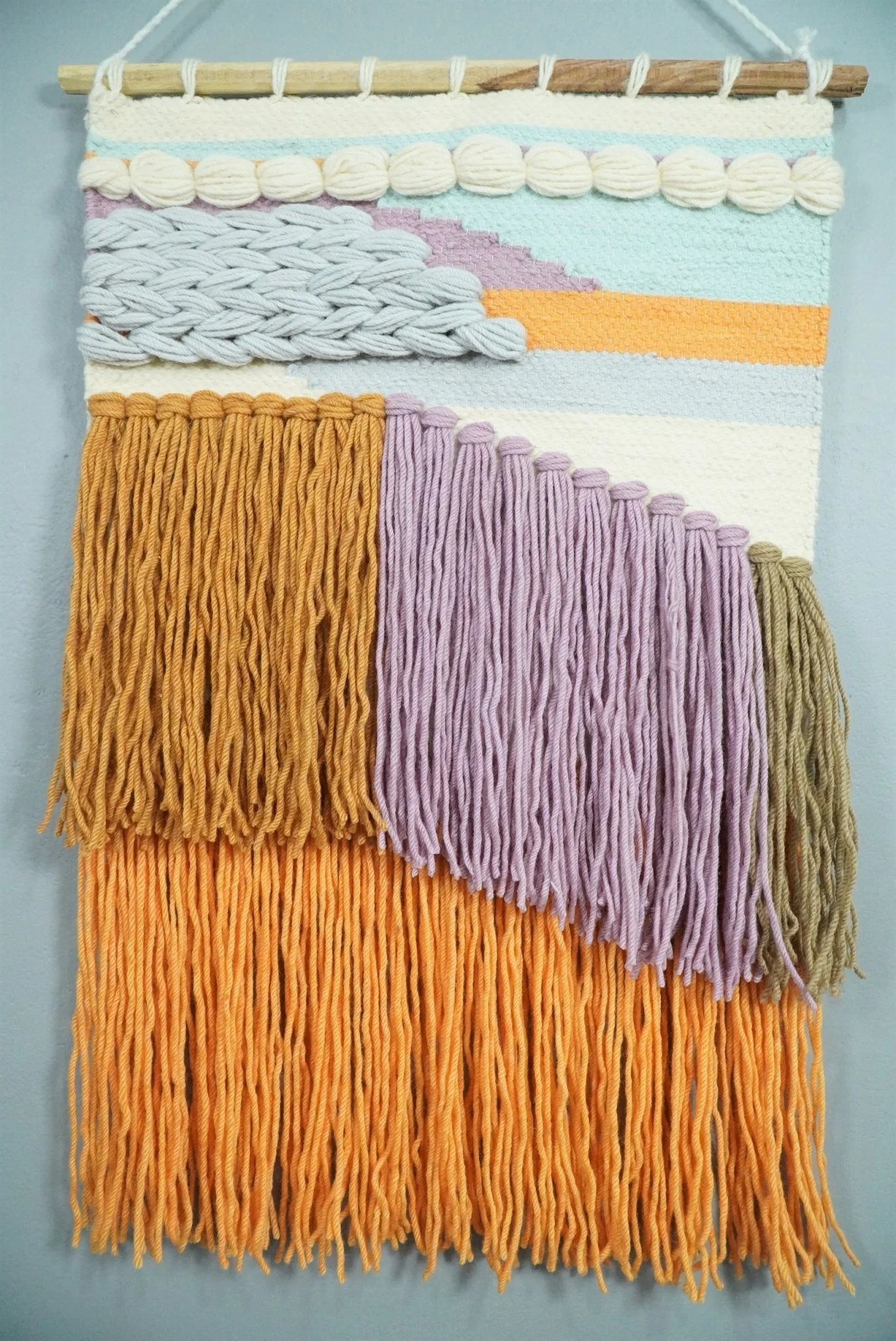 Hand Woven Wool Tapestry White, Blue and Gold Bohemian Modern Wall Hanging | WH12 - Image 5