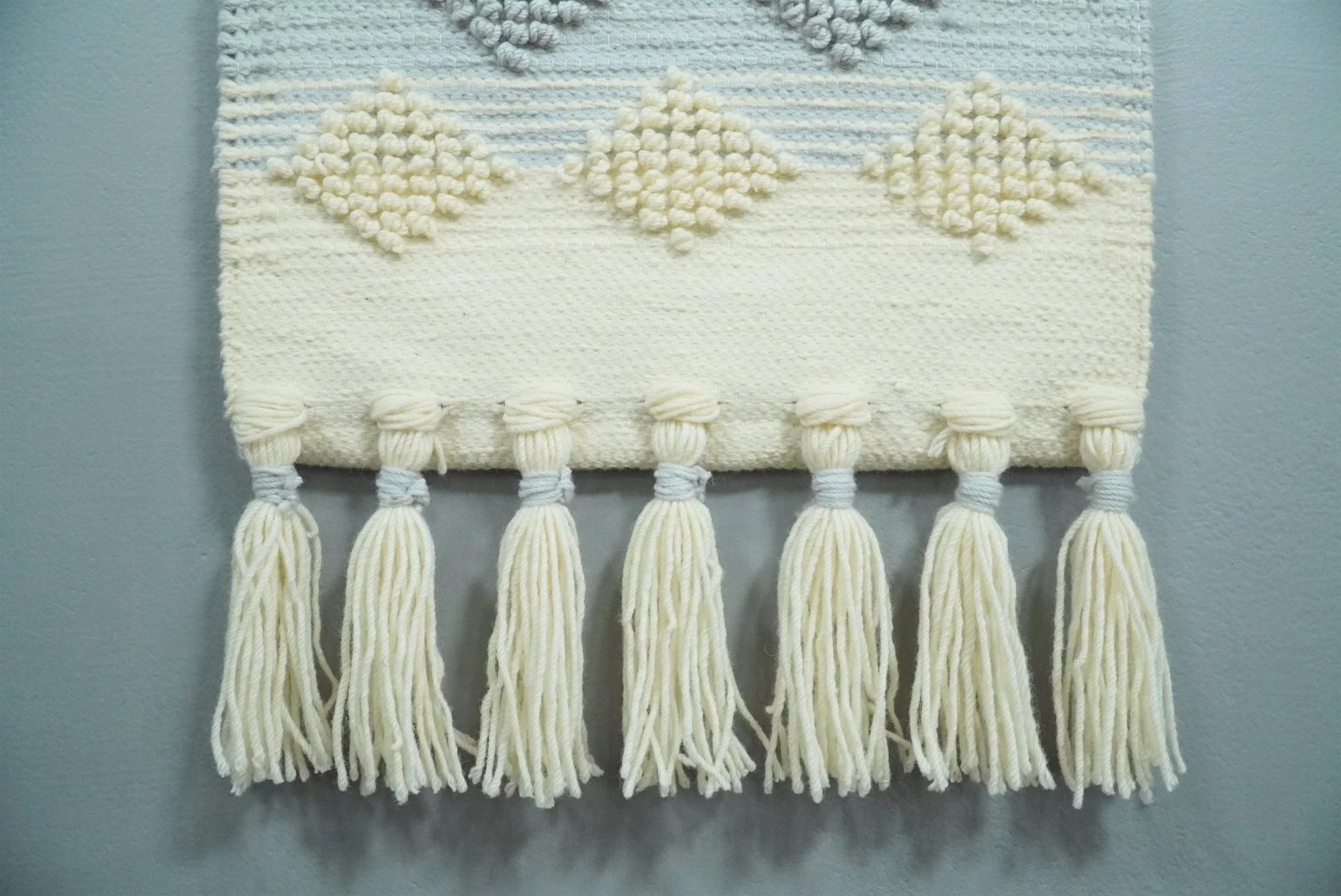Hand Woven Wool Tapestry White, Blue and Pink Bohemian Modern Wall Hanging | WH13 - Image 3