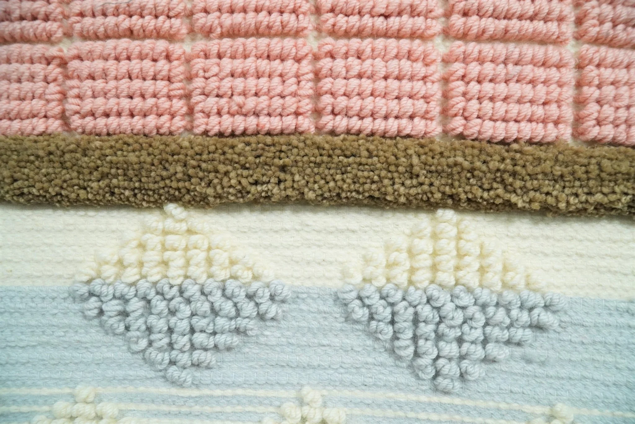 Hand Woven Wool Tapestry White, Blue and Pink Bohemian Modern Wall Hanging | WH13 - Image 6