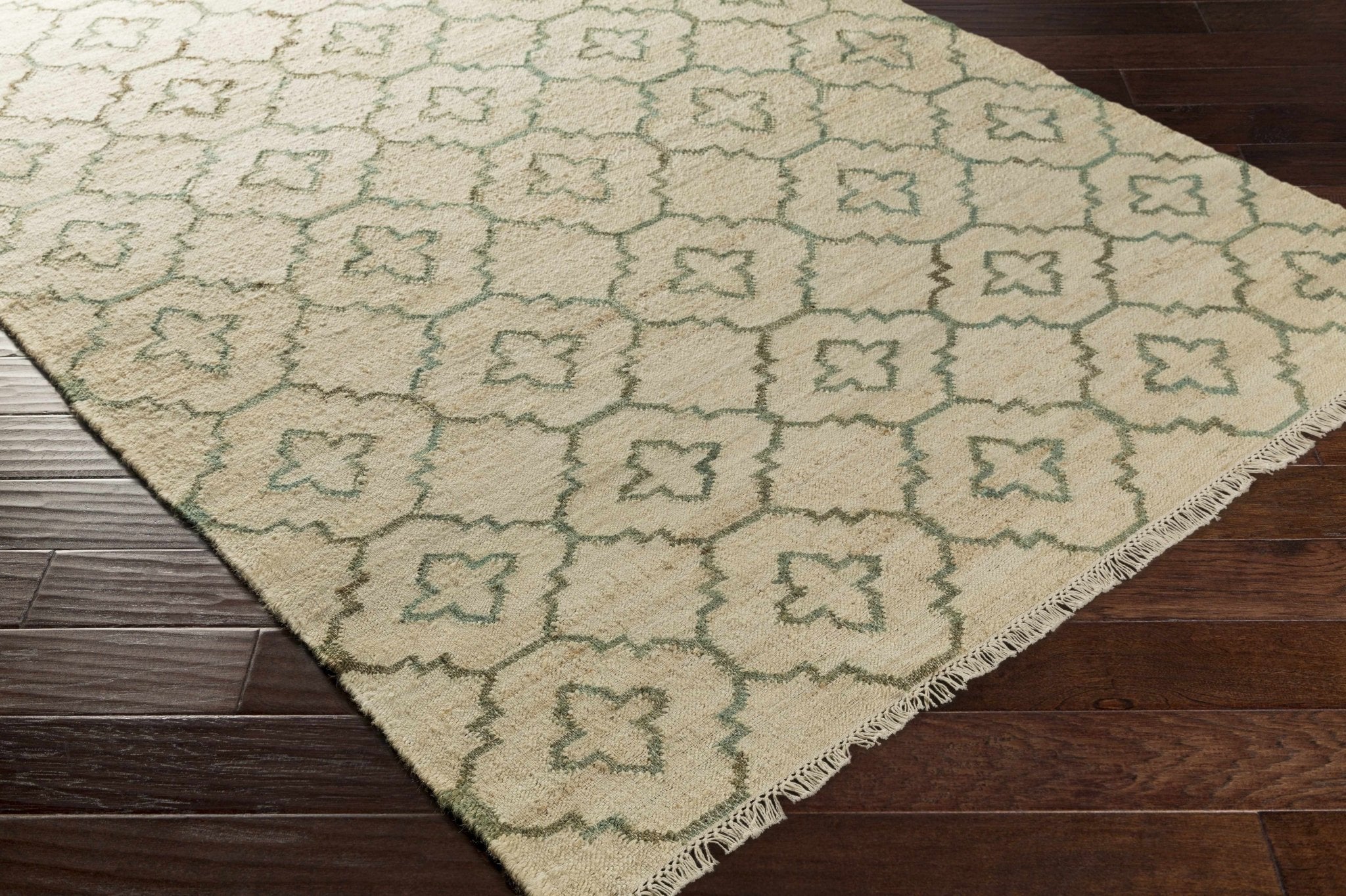 Handcrafted Cream Fringed Jute Carpet - Image 2