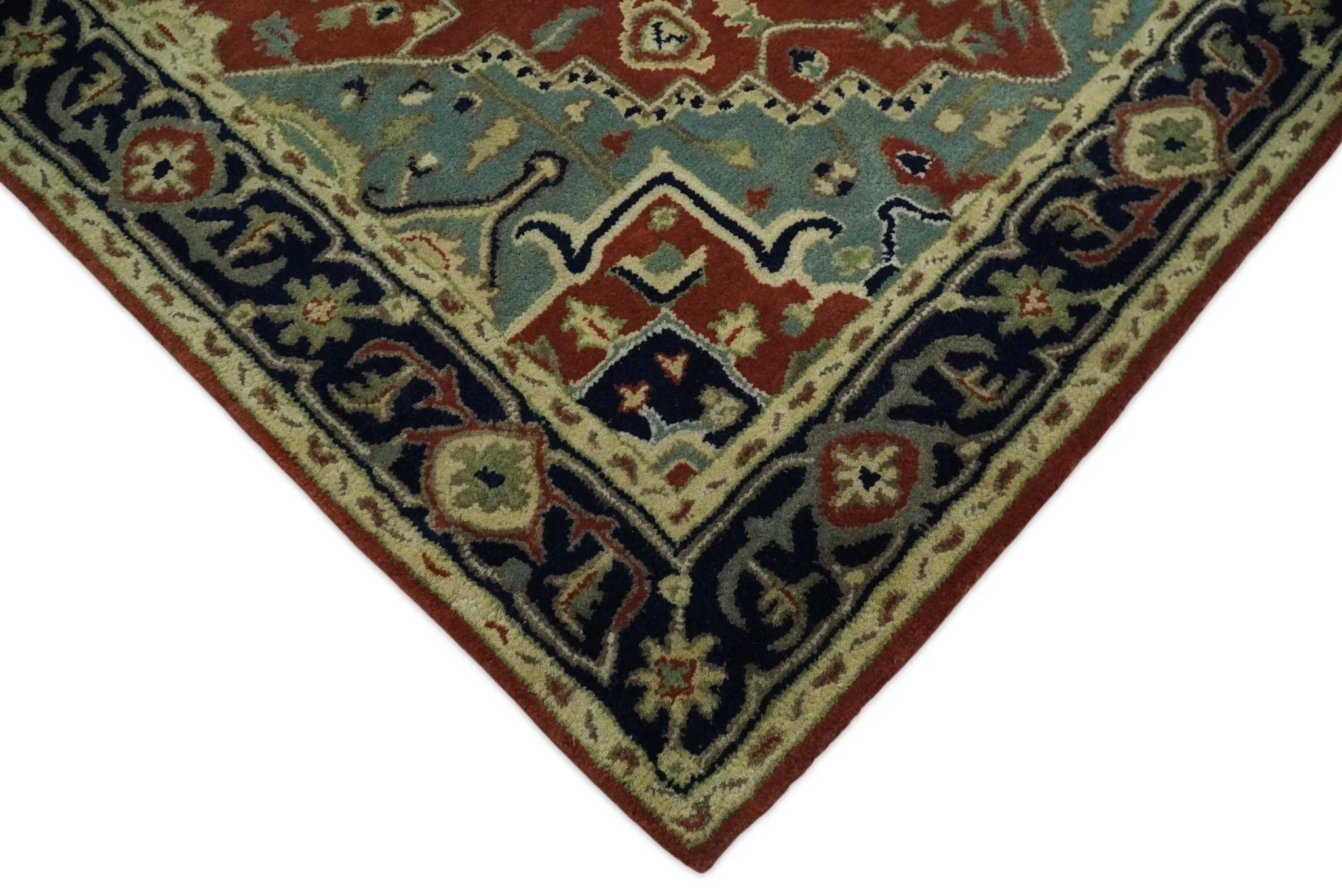 Handmade 5x8 Rust and Blue made with fine wool Area Rug |  TRDCP11658 - Image 6