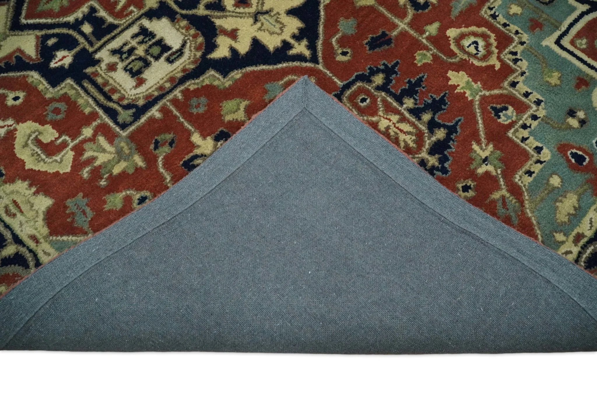 Handmade 5x8 Rust and Blue made with fine wool Area Rug |  TRDCP11658 - Image 9