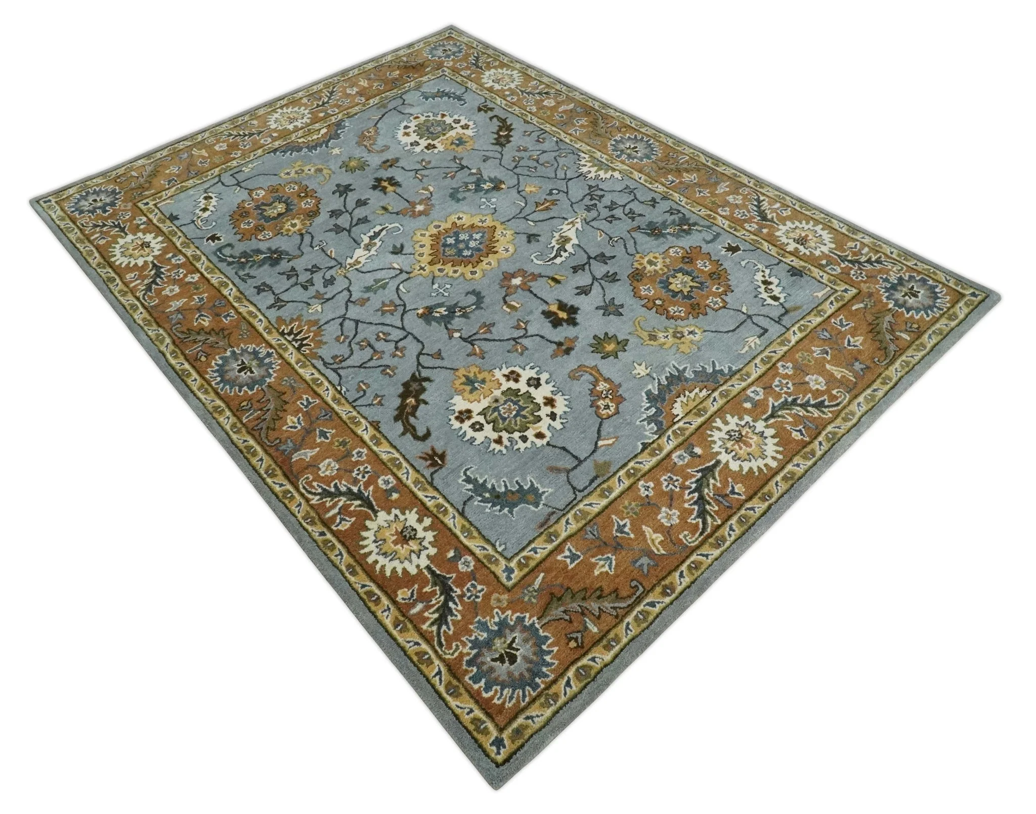 Handmade Vintage Style Oushak Design Silver, Rust and Beige Multi Size wool Area Rug - Image 10