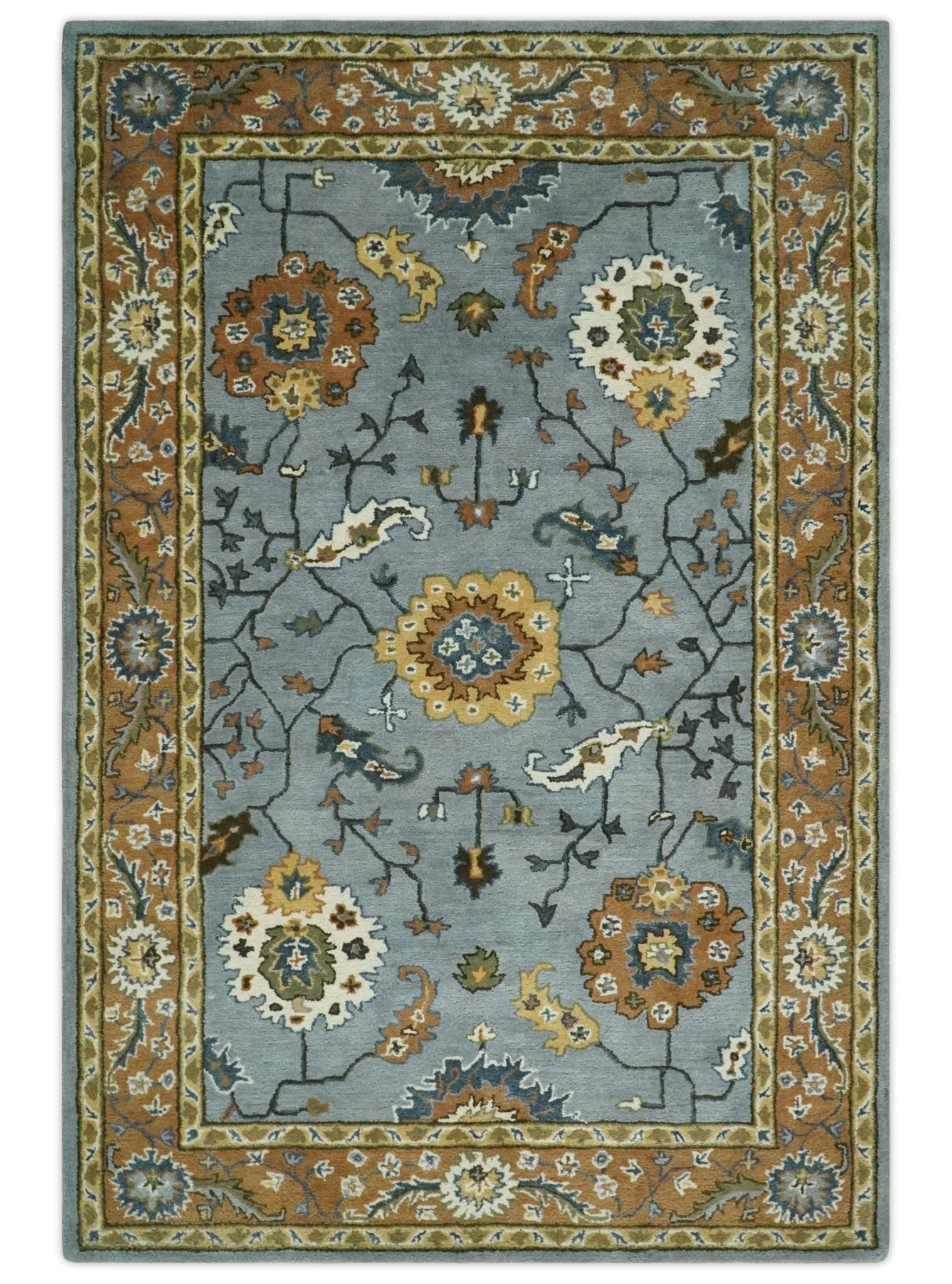 Handmade Vintage Style Oushak Design Silver, Rust and Beige Multi Size wool Area Rug - Image 12