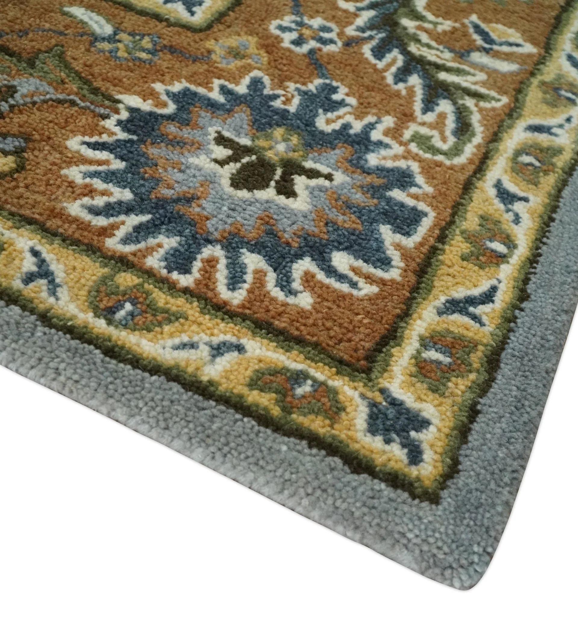 Handmade Vintage Style Oushak Design Silver, Rust and Beige Multi Size wool Area Rug - Image 4