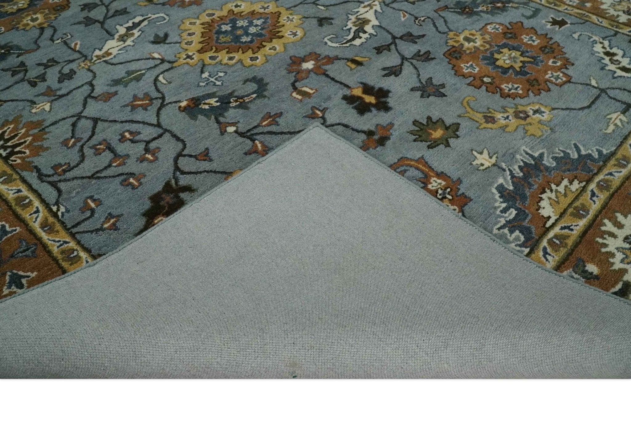 Handmade Vintage Style Oushak Design Silver, Rust and Beige Multi Size wool Area Rug - Image 7