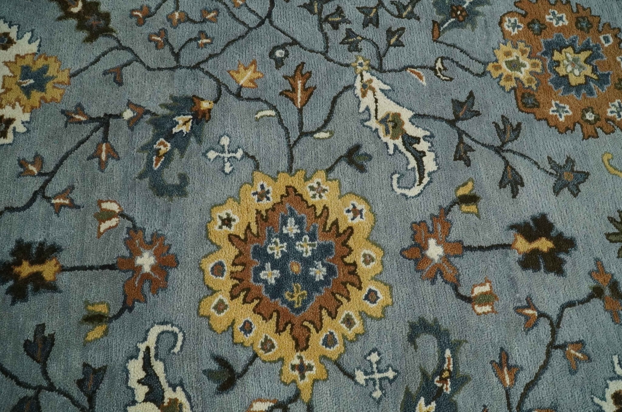 Handmade Vintage Style Oushak Design Silver, Rust and Beige Multi Size wool Area Rug - Image 8