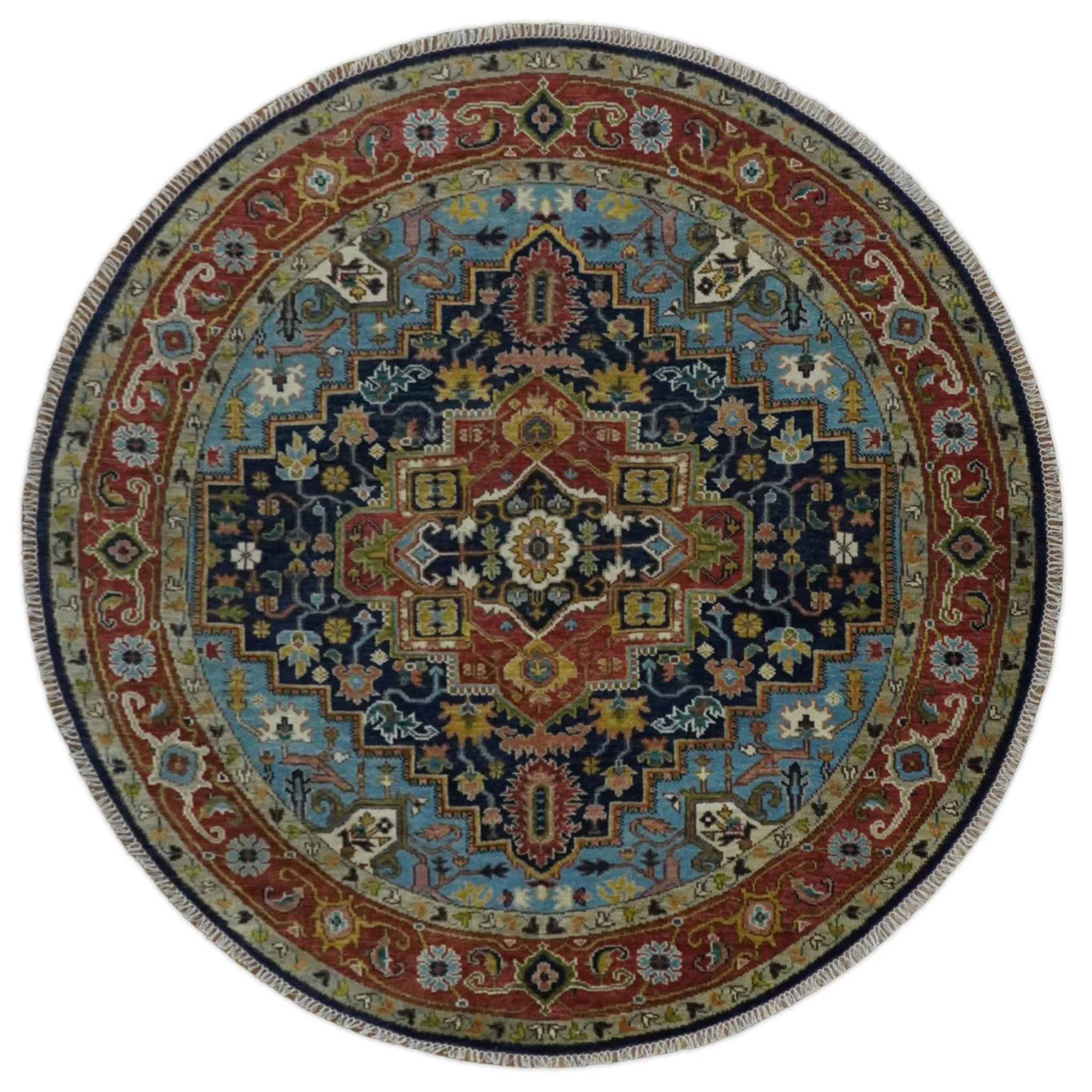 Custom Made Blue and Rust Hand Knotted Wool Antique Style Wool Area Rug - Image 10