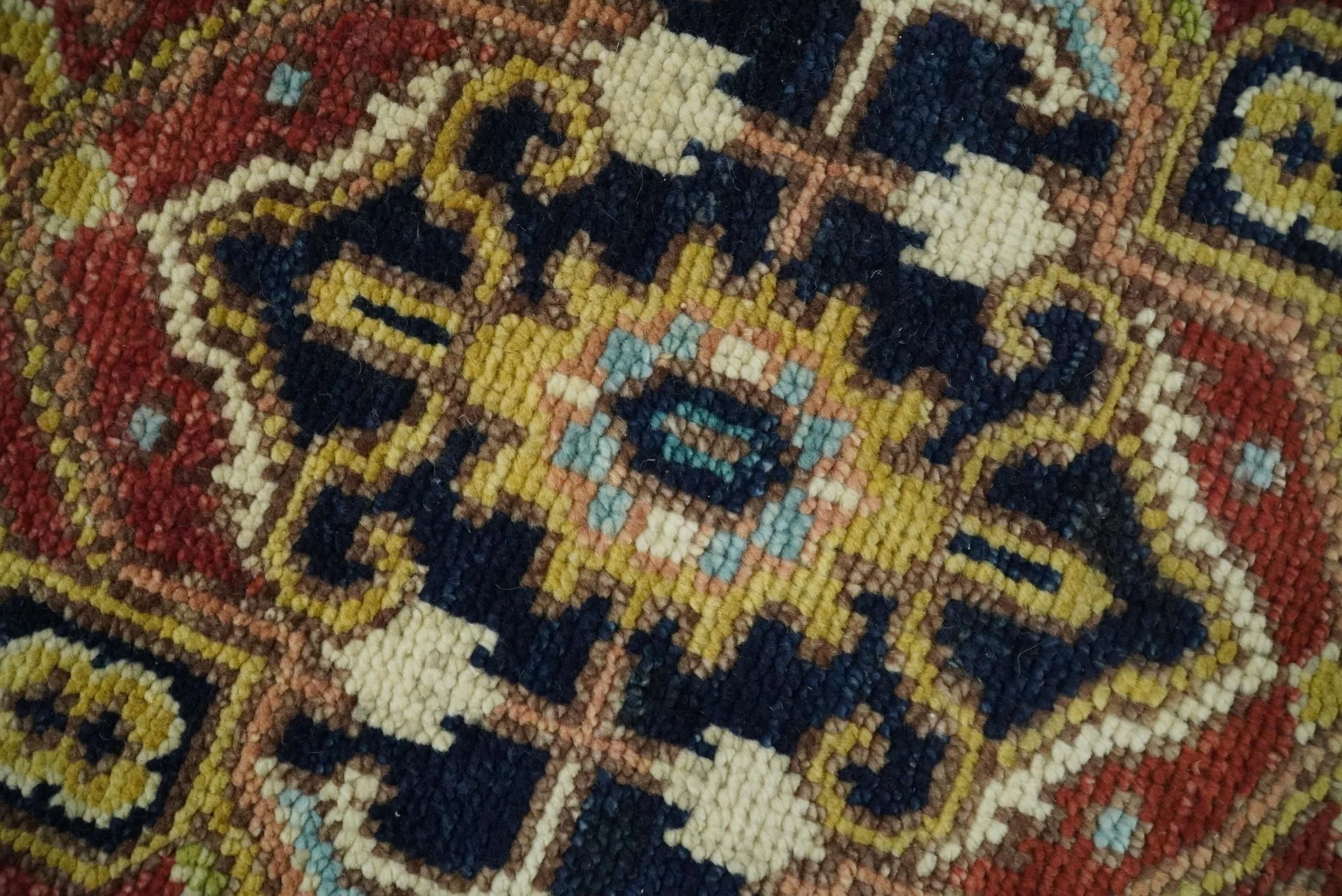 Custom Made Blue and Rust Hand Knotted Wool Antique Style Wool Area Rug - Image 12