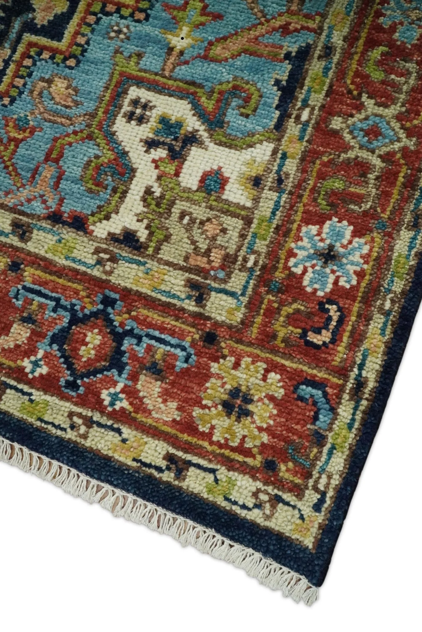 Custom Made Blue and Rust Hand Knotted Wool Antique Style Wool Area Rug - Image 5