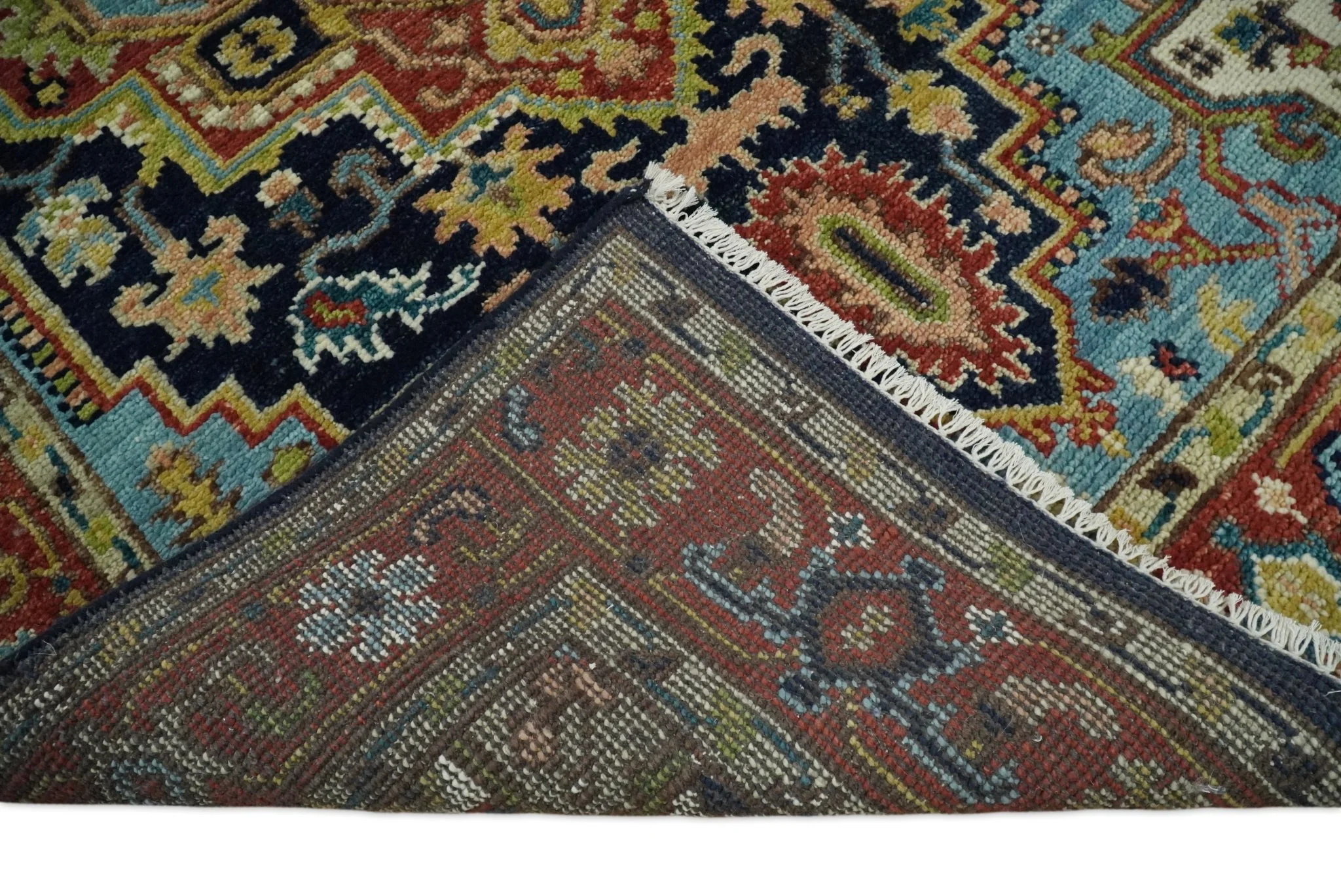 Custom Made Blue and Rust Hand Knotted Wool Antique Style Wool Area Rug - Image 6