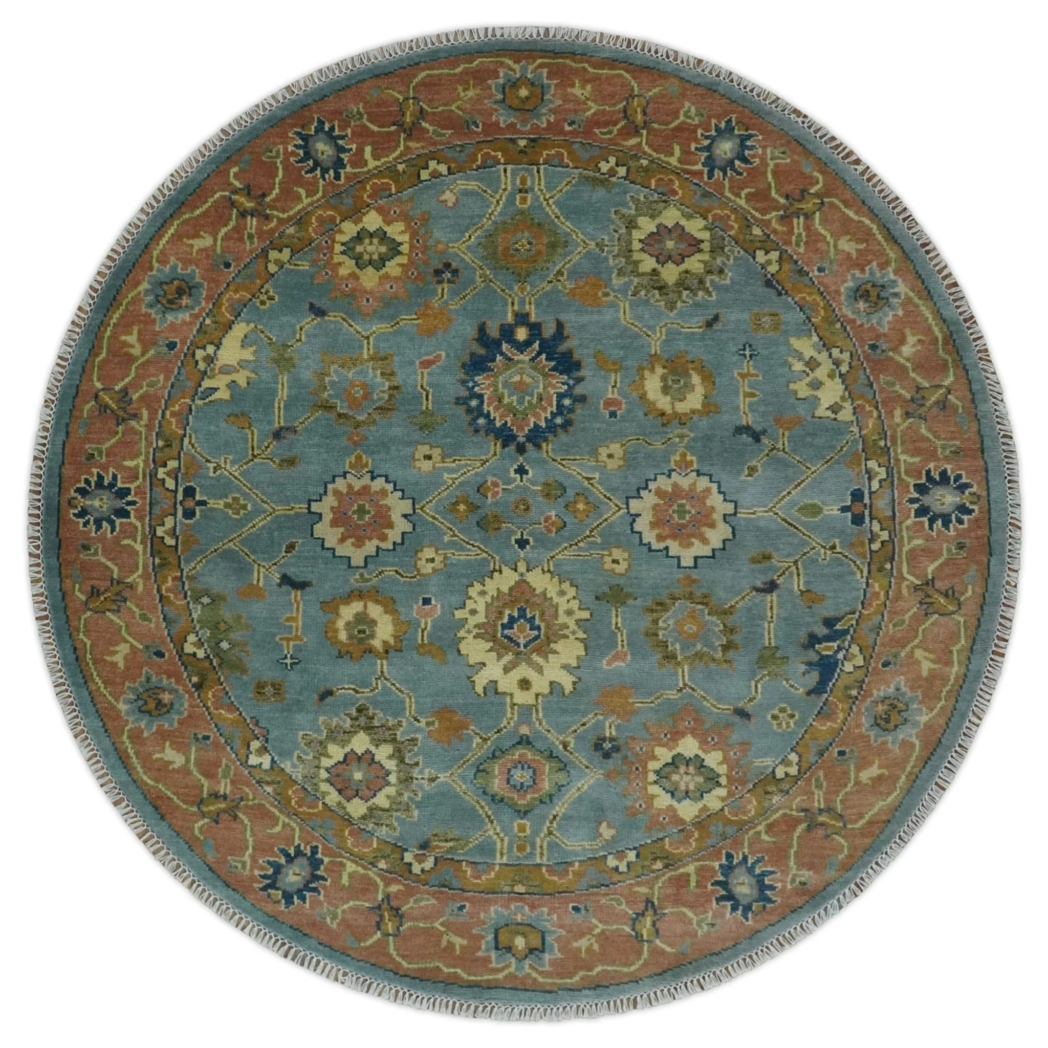 Blue and Rust Antique Traditional Oushak Area Rug - Image 10
